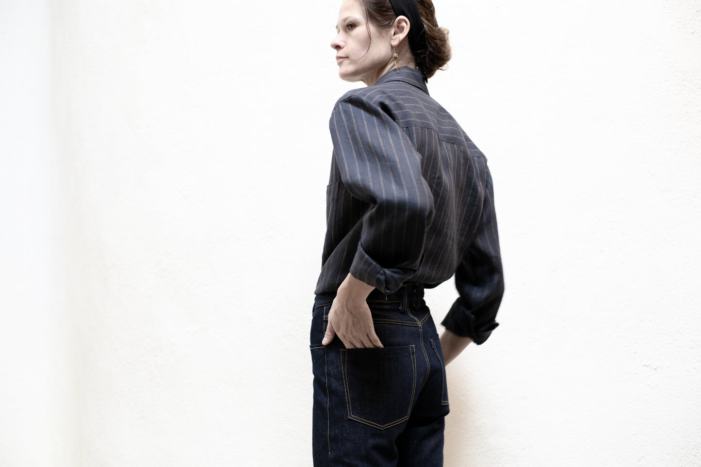 Casual Shirt in Dark Stripe Linen