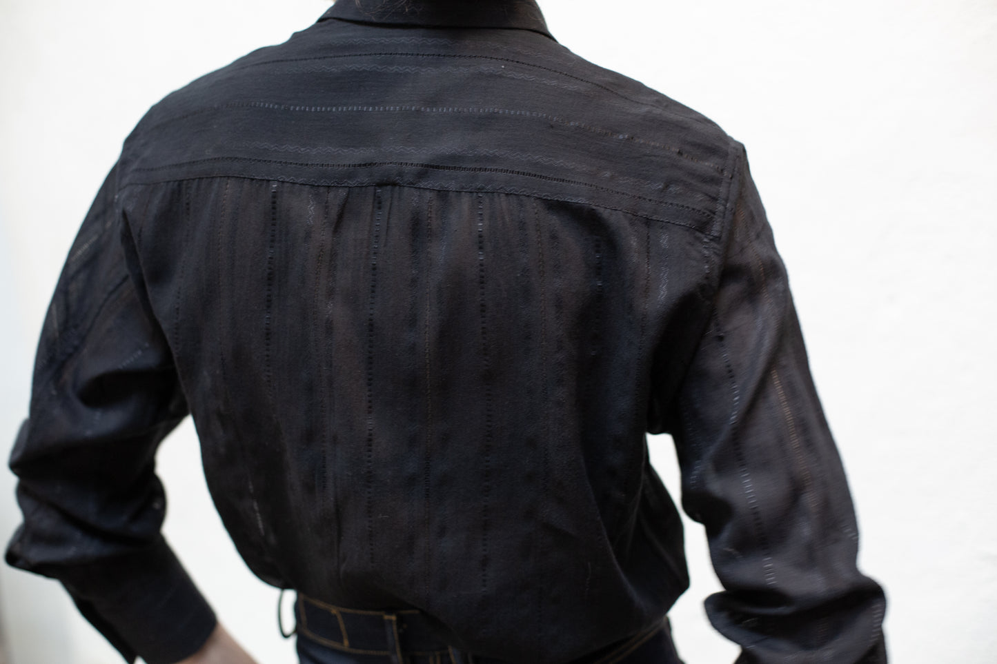 Dress Shirt in Black Cotton Stripe Woven