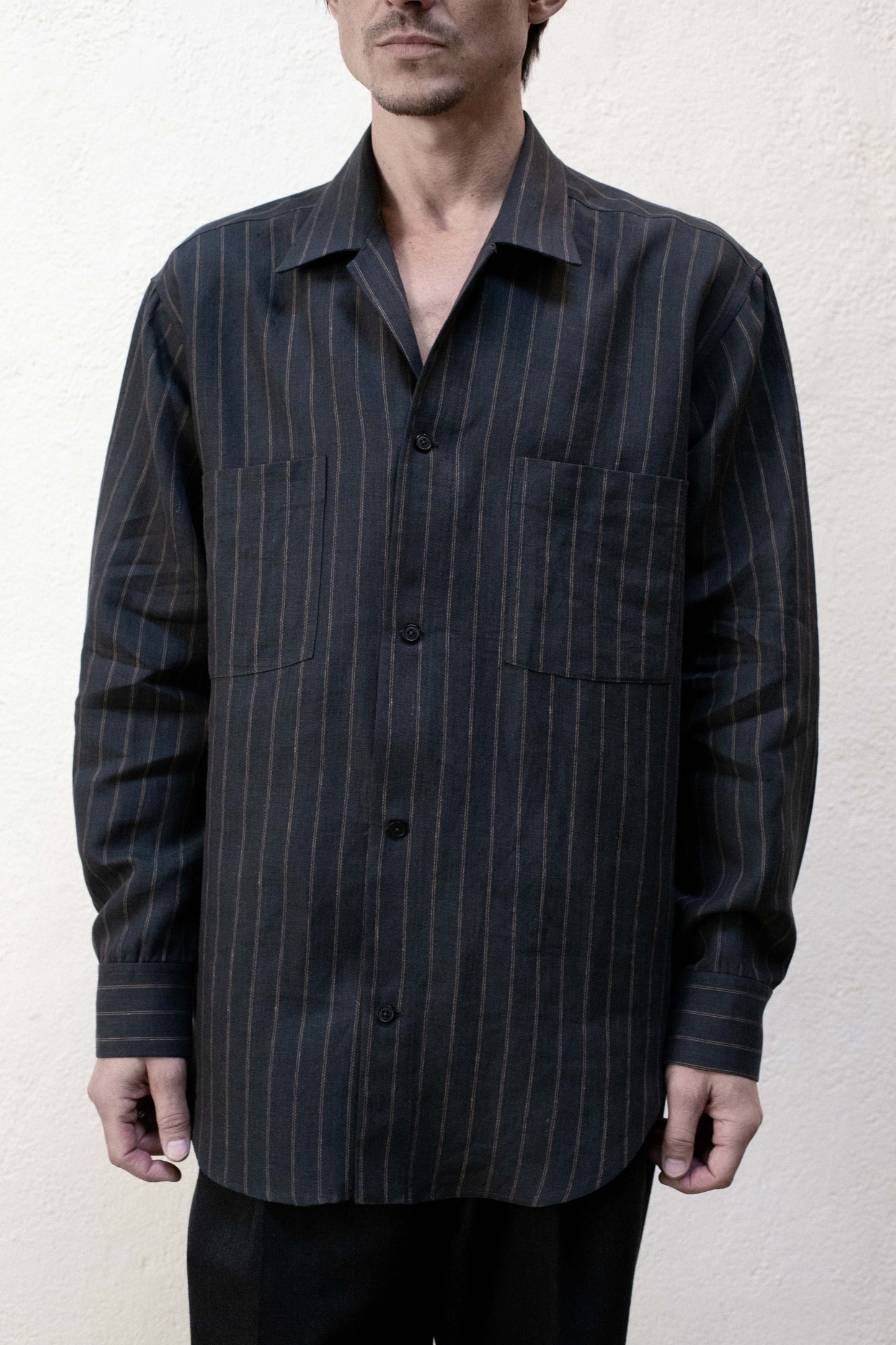 Casual Shirt in Dark Stripe Linen