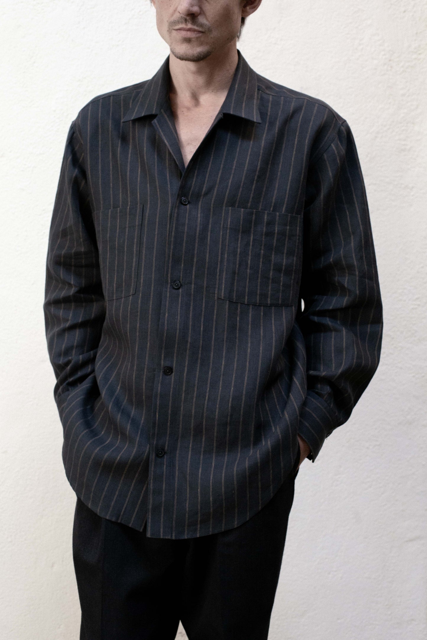 Casual Shirt in Dark Stripe Linen