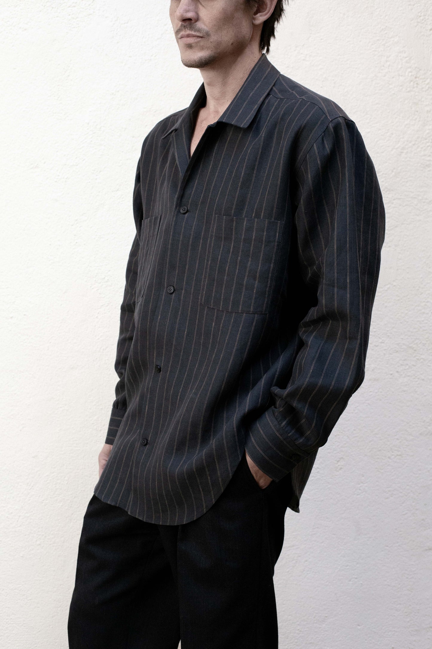 Casual Shirt in Dark Stripe Linen