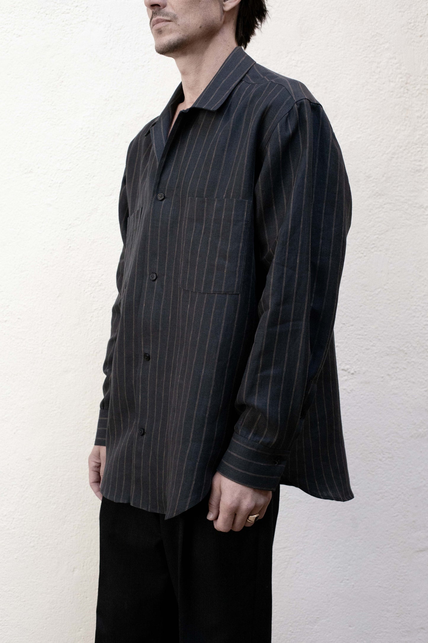 Casual Shirt in Dark Stripe Linen