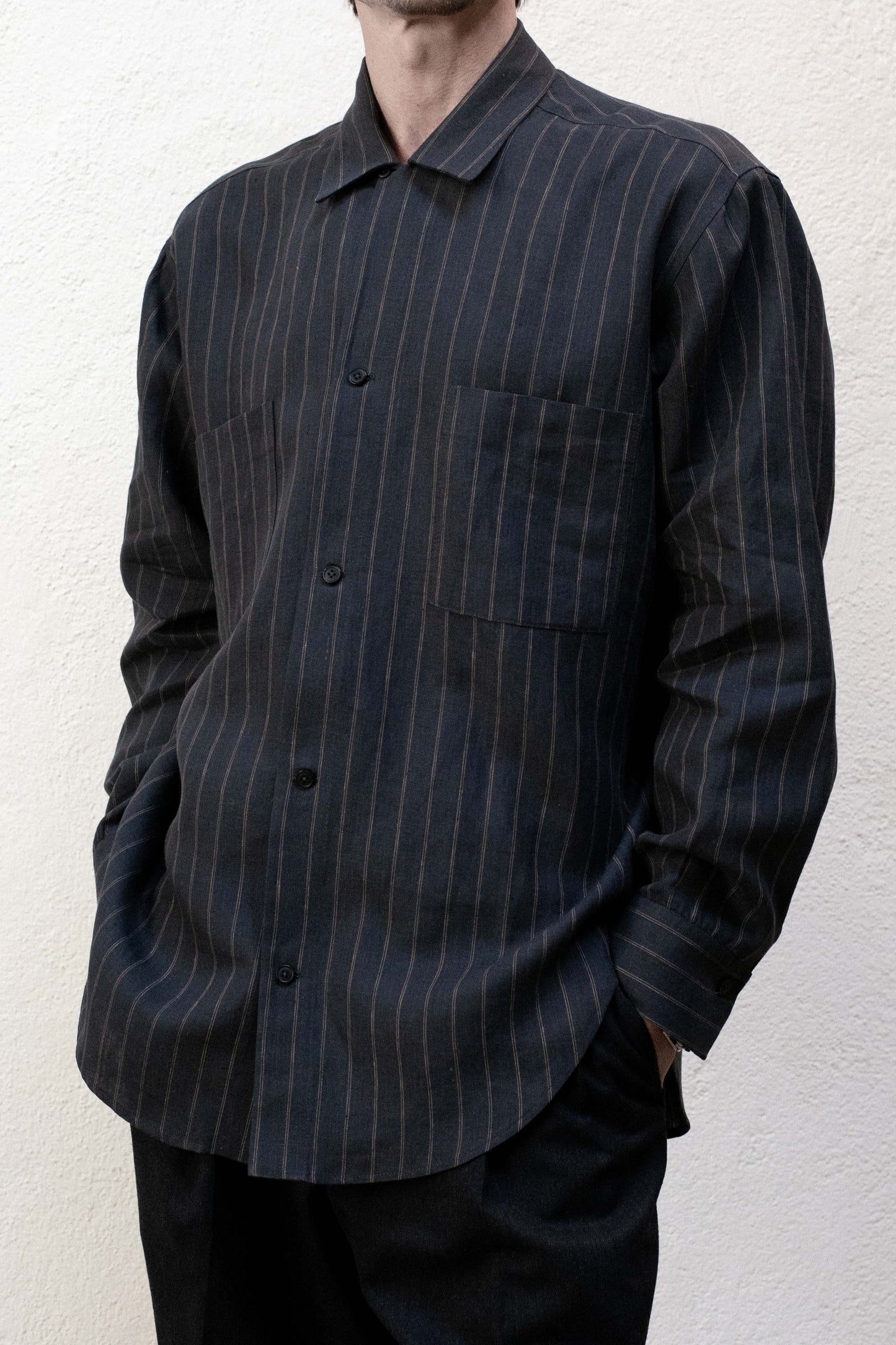 Casual Shirt in Dark Stripe Linen