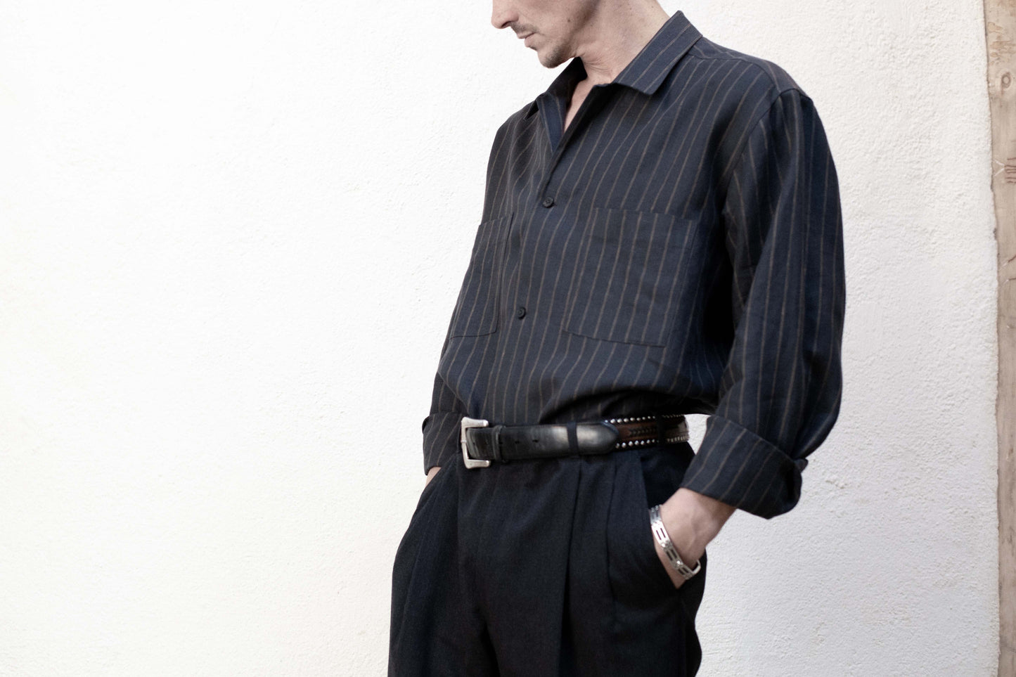 Casual Shirt in Dark Stripe Linen