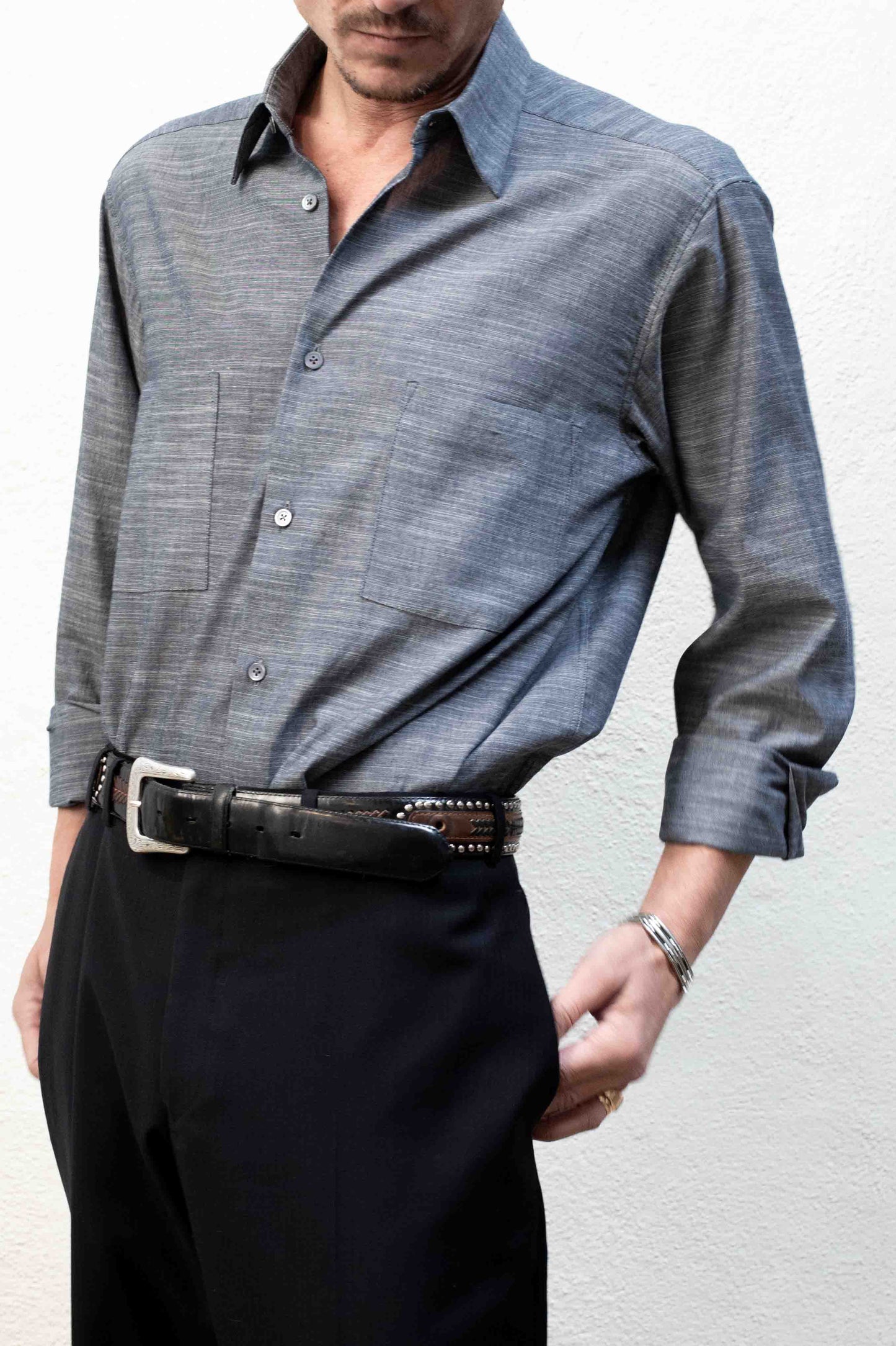 Dress Shirt Grey Chambray Cotton
