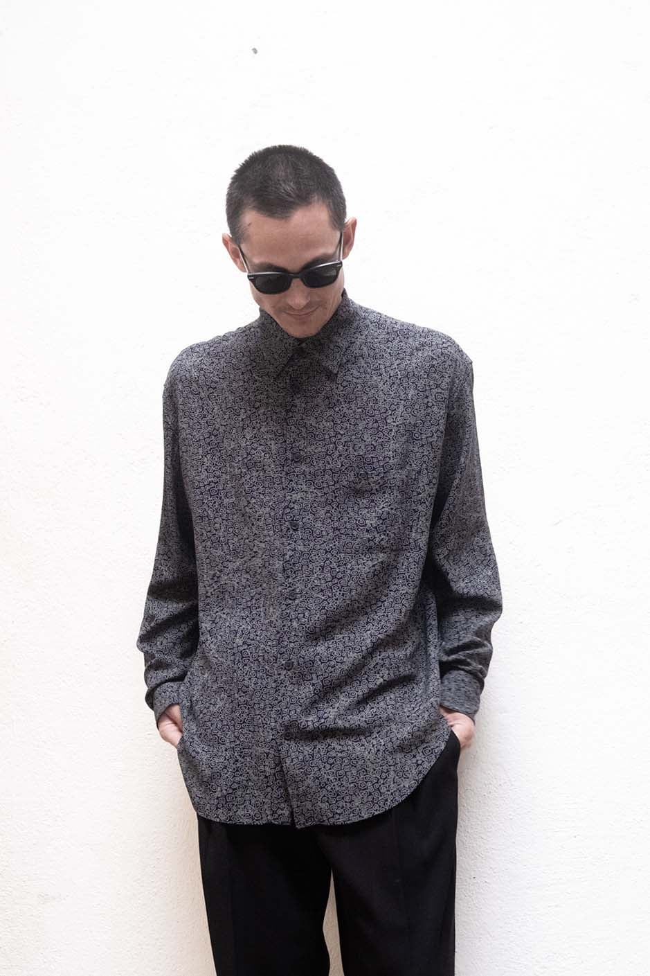 Dress Shirt in Dark Blue Print Tencel