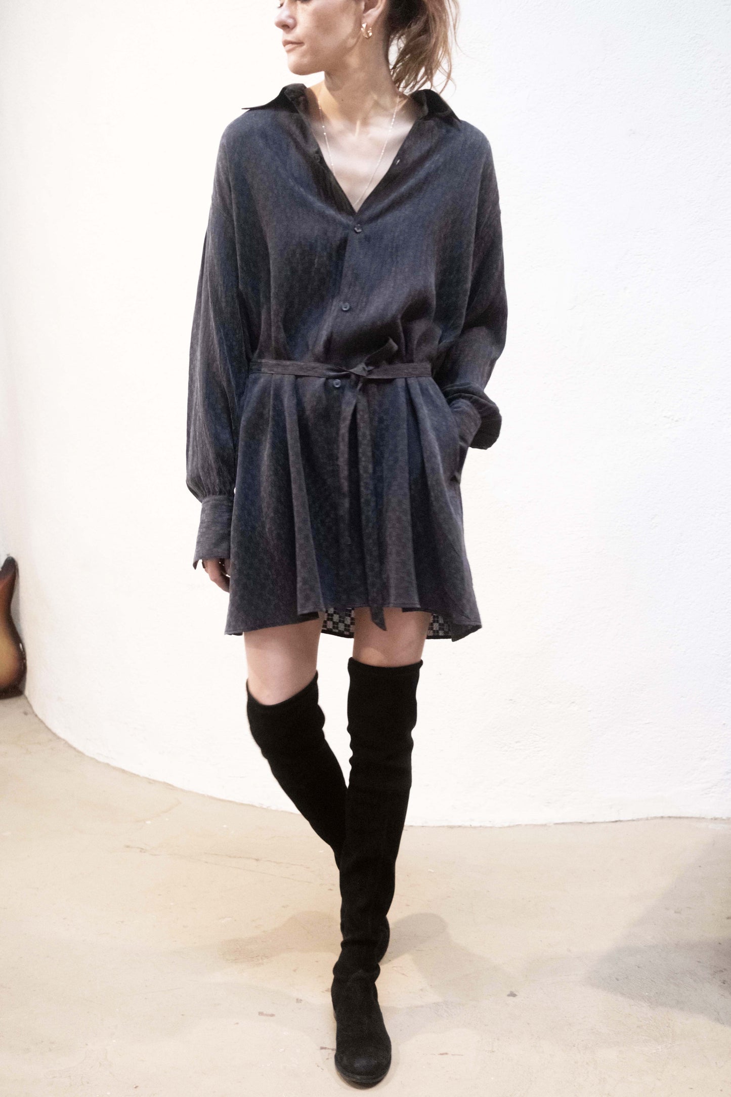 Arc Dress Blue Jaquard Rayon