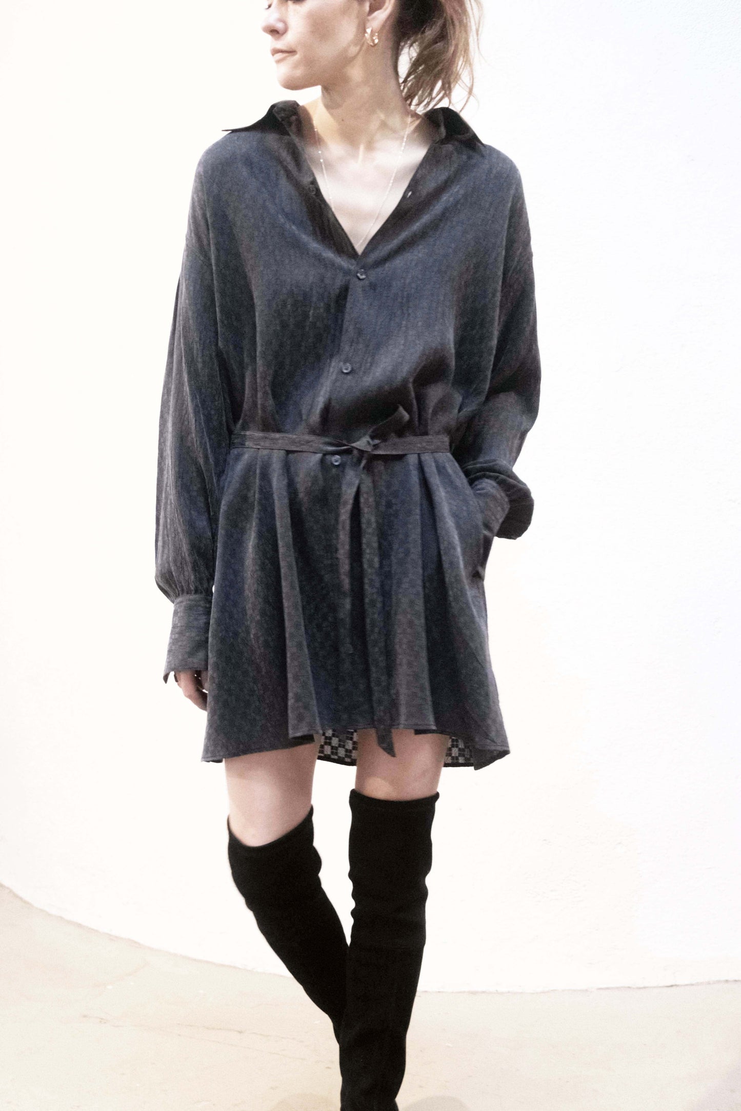 Arc Dress Blue Jaquard Rayon