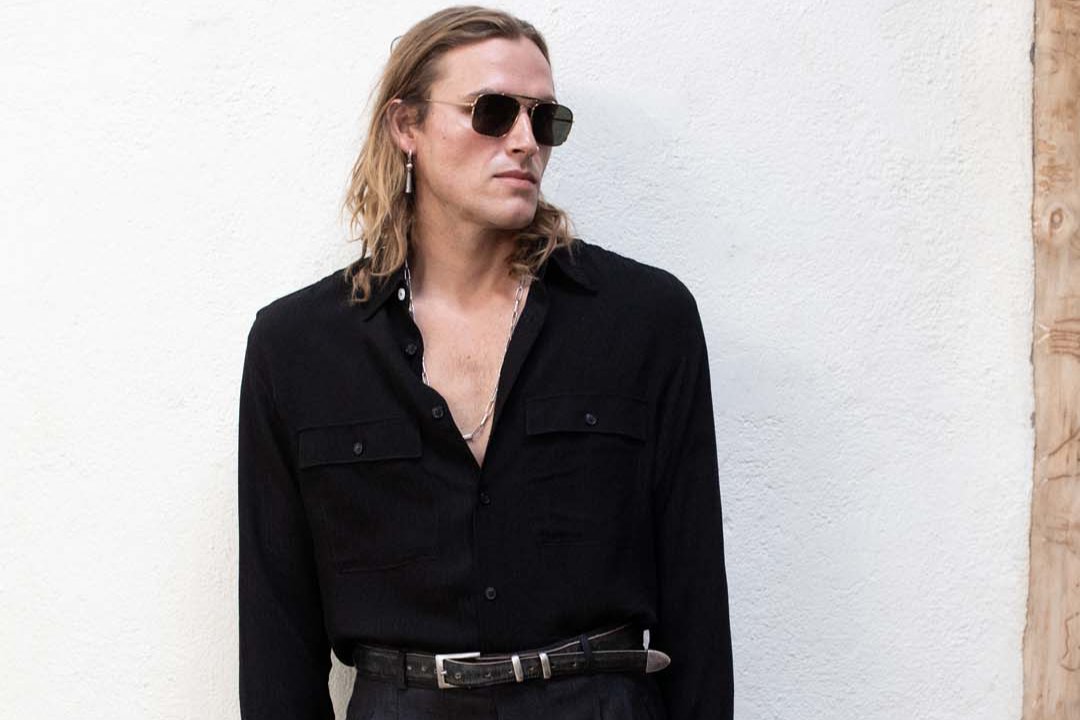 Dress Shirt in Black Stripe Rayon