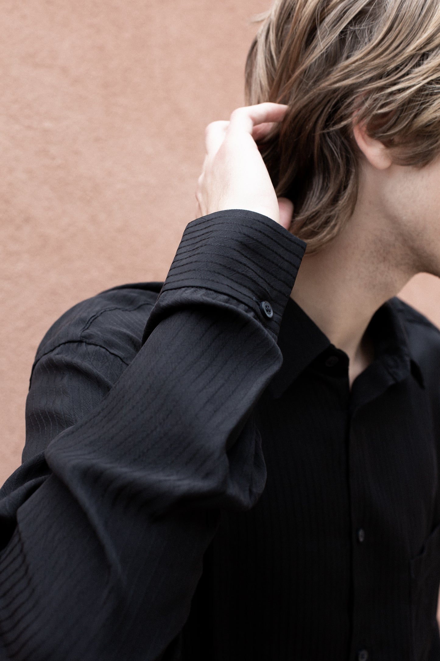 Dress Shirt in Black Stripe Rayon