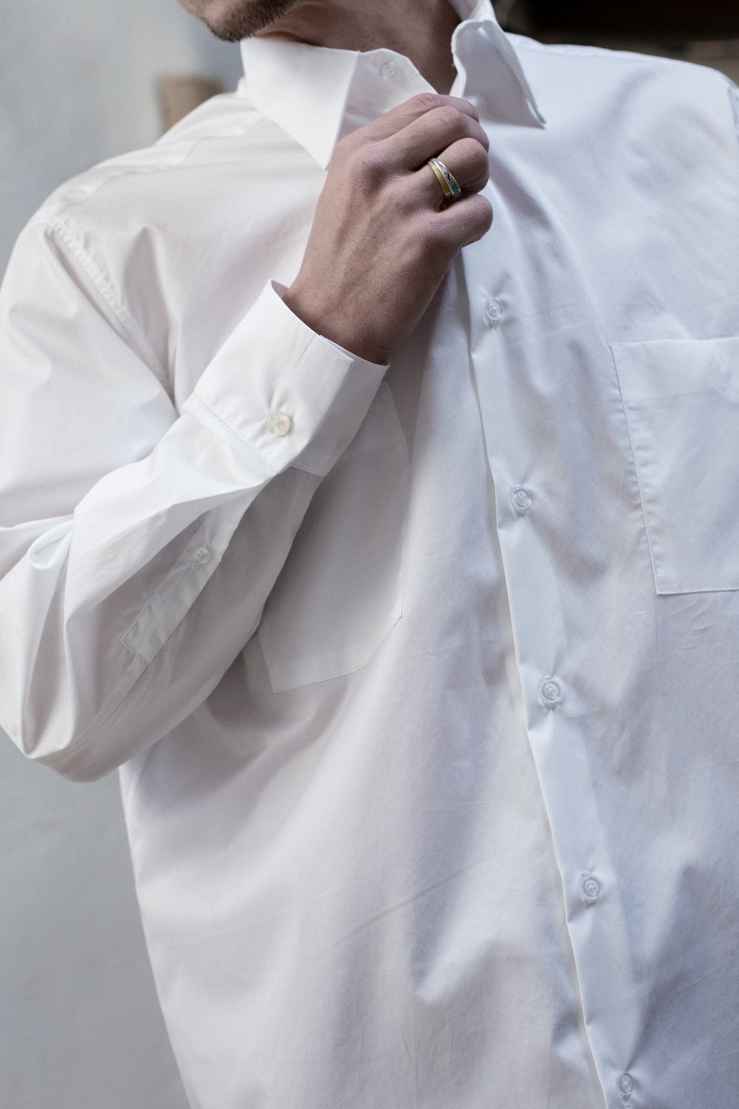 Dress Shirt in Ivory White Egyptian Pima Cotton