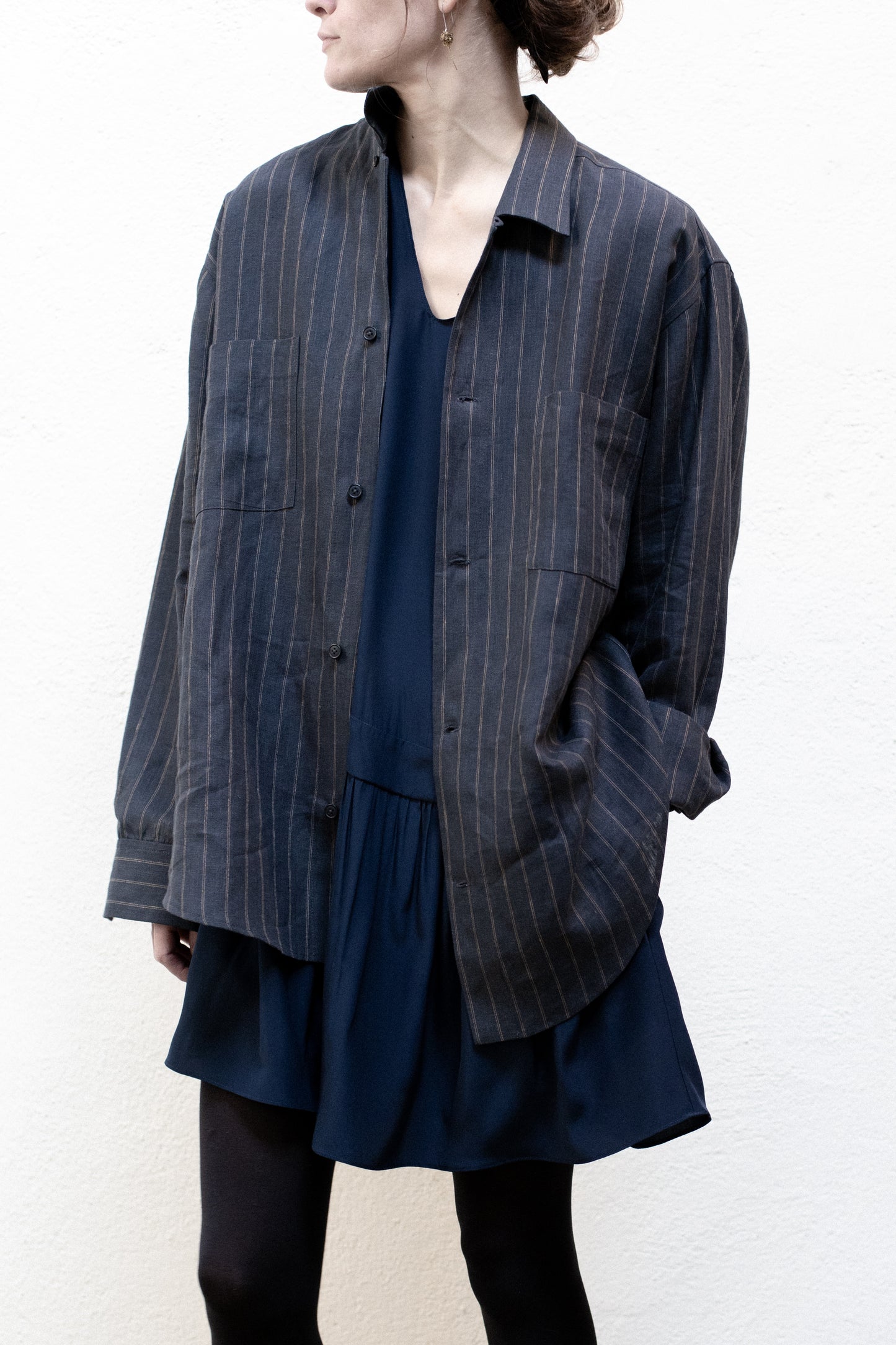 Casual Shirt in Dark Stripe Linen