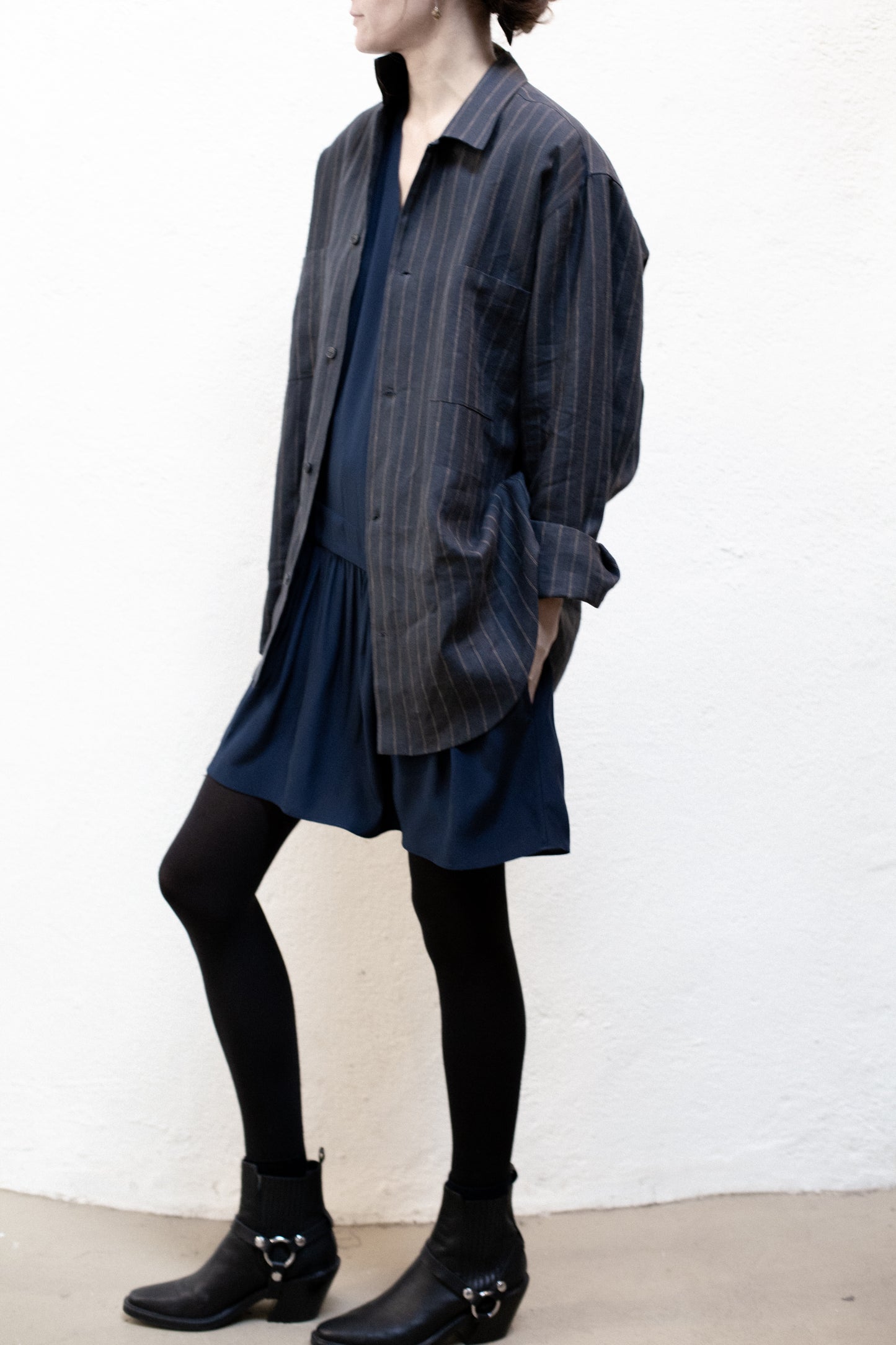 Casual Shirt in Dark Stripe Linen