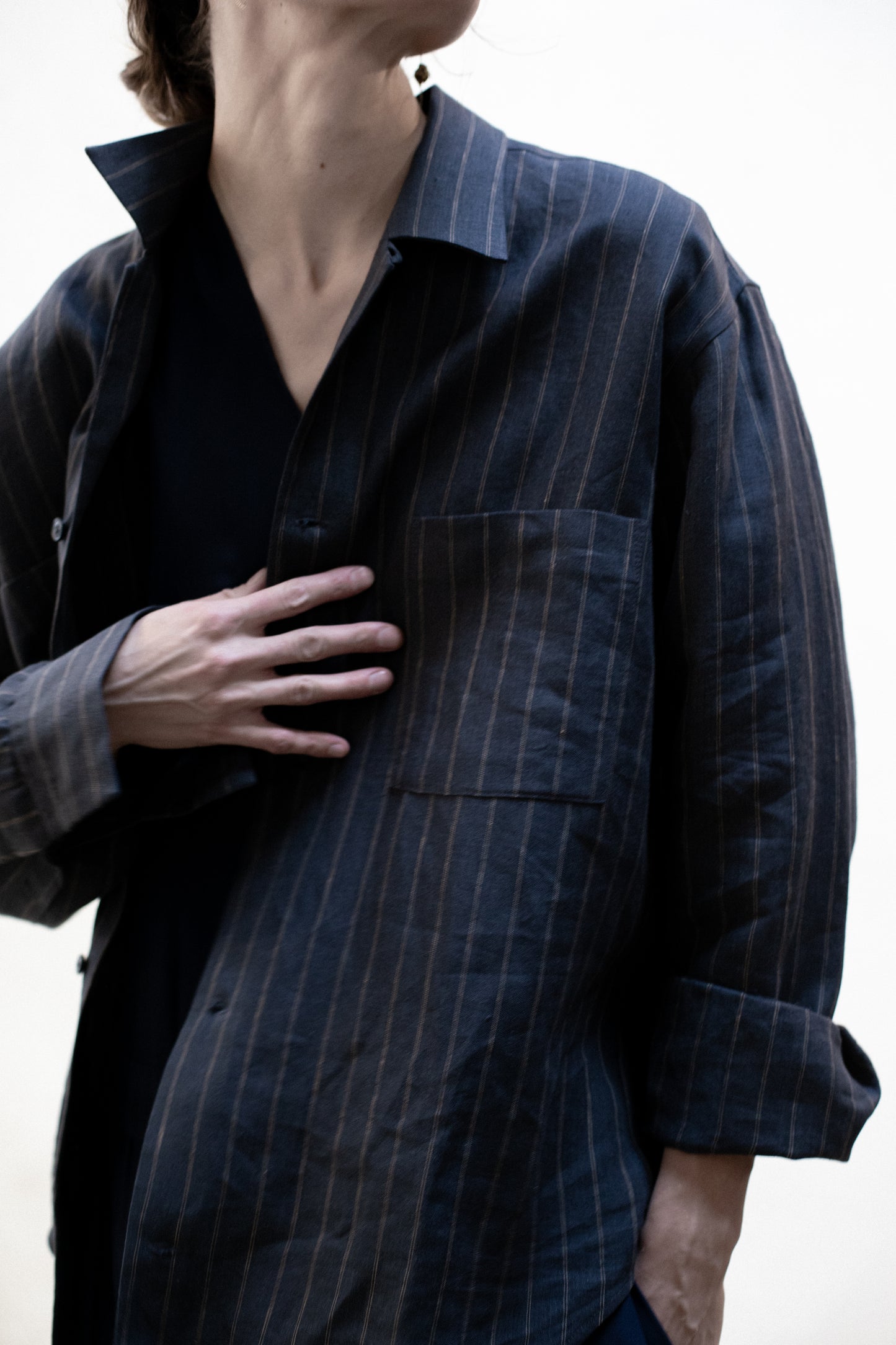 Casual Shirt in Dark Stripe Linen