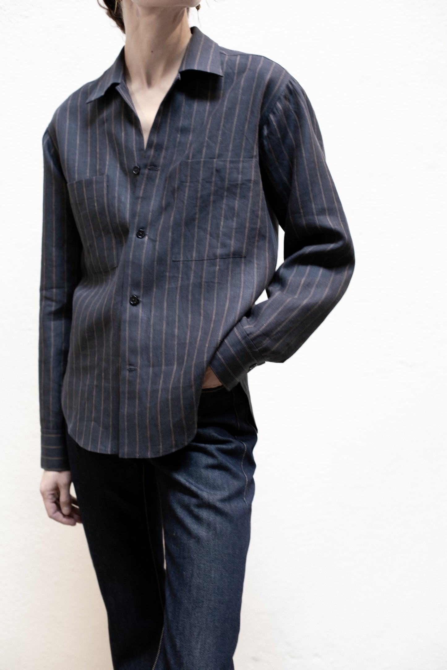 Casual Shirt in Dark Stripe Linen