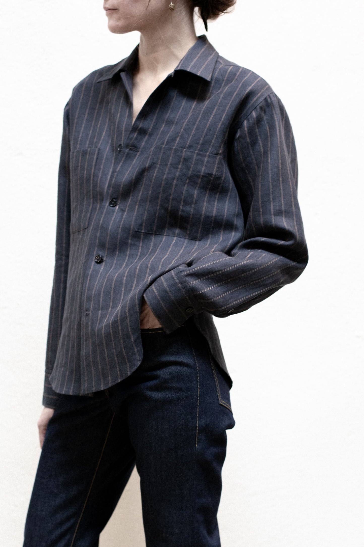 Casual Shirt in Dark Stripe Linen