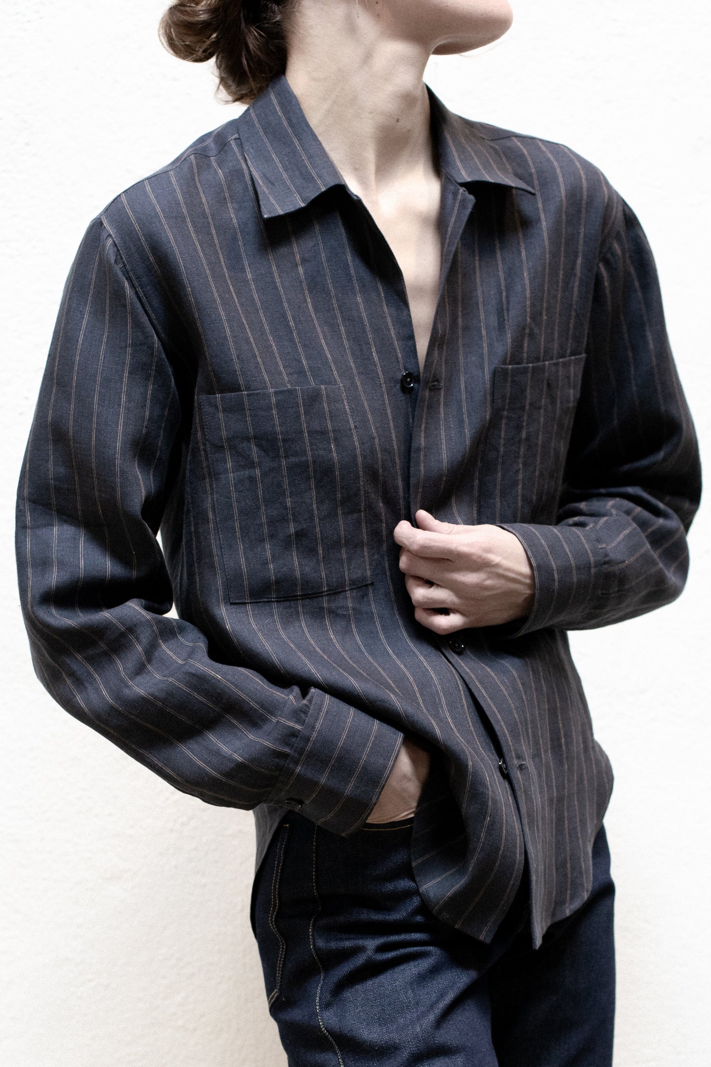 Casual Shirt in Dark Stripe Linen