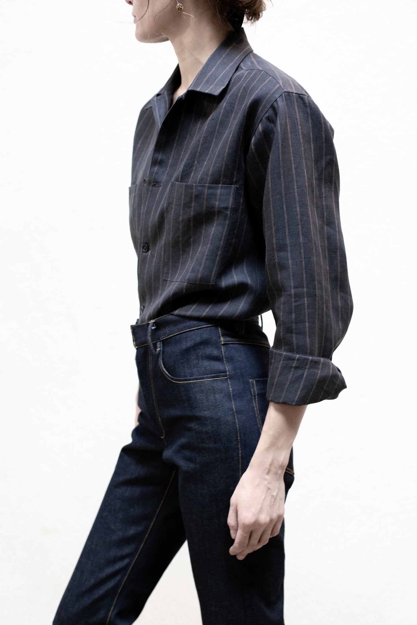 Casual Shirt in Dark Stripe Linen