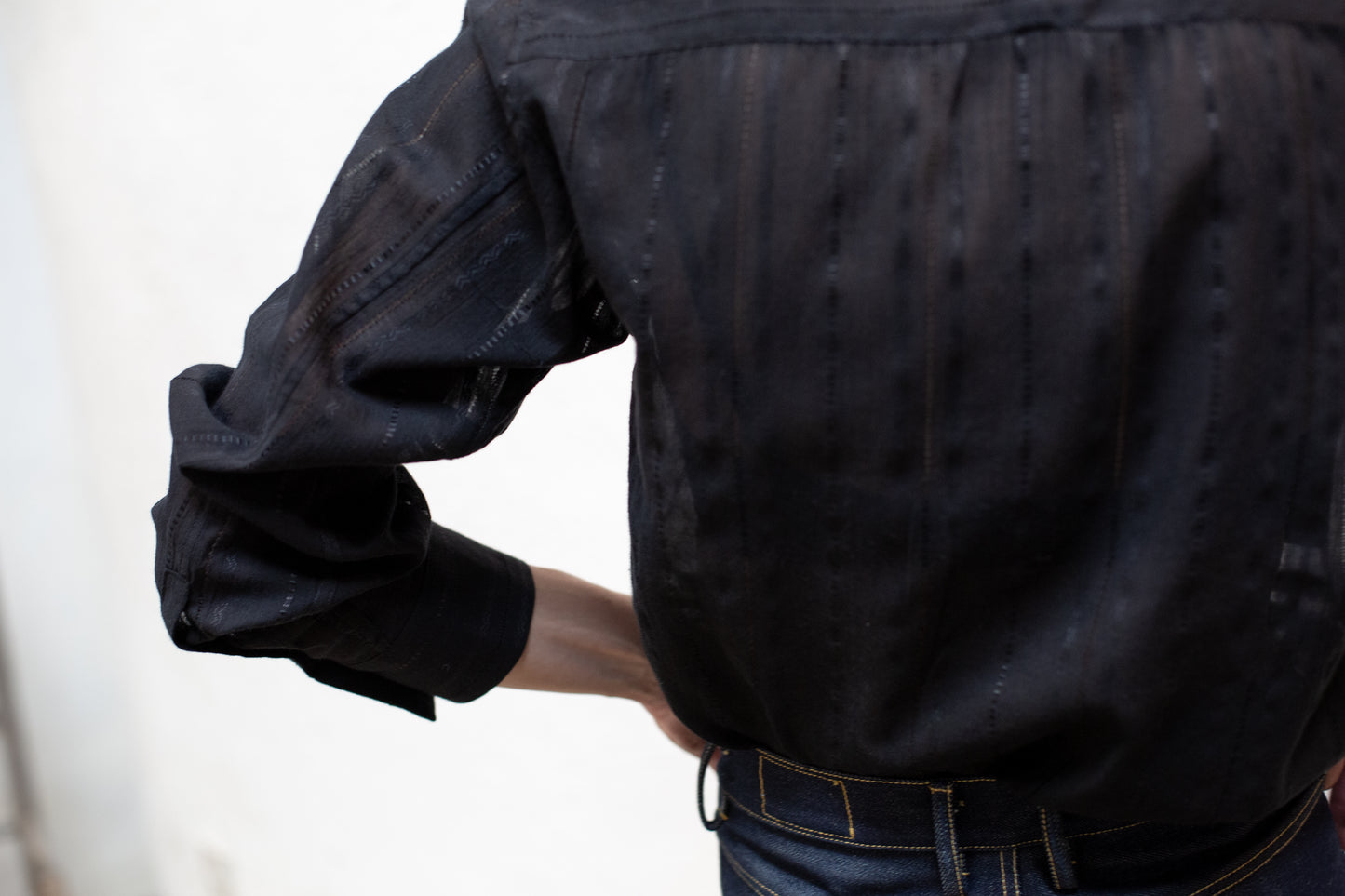 Dress Shirt in Black Cotton Stripe Woven