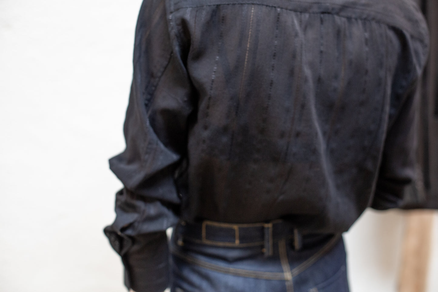 Dress Shirt in Black Cotton Stripe Woven