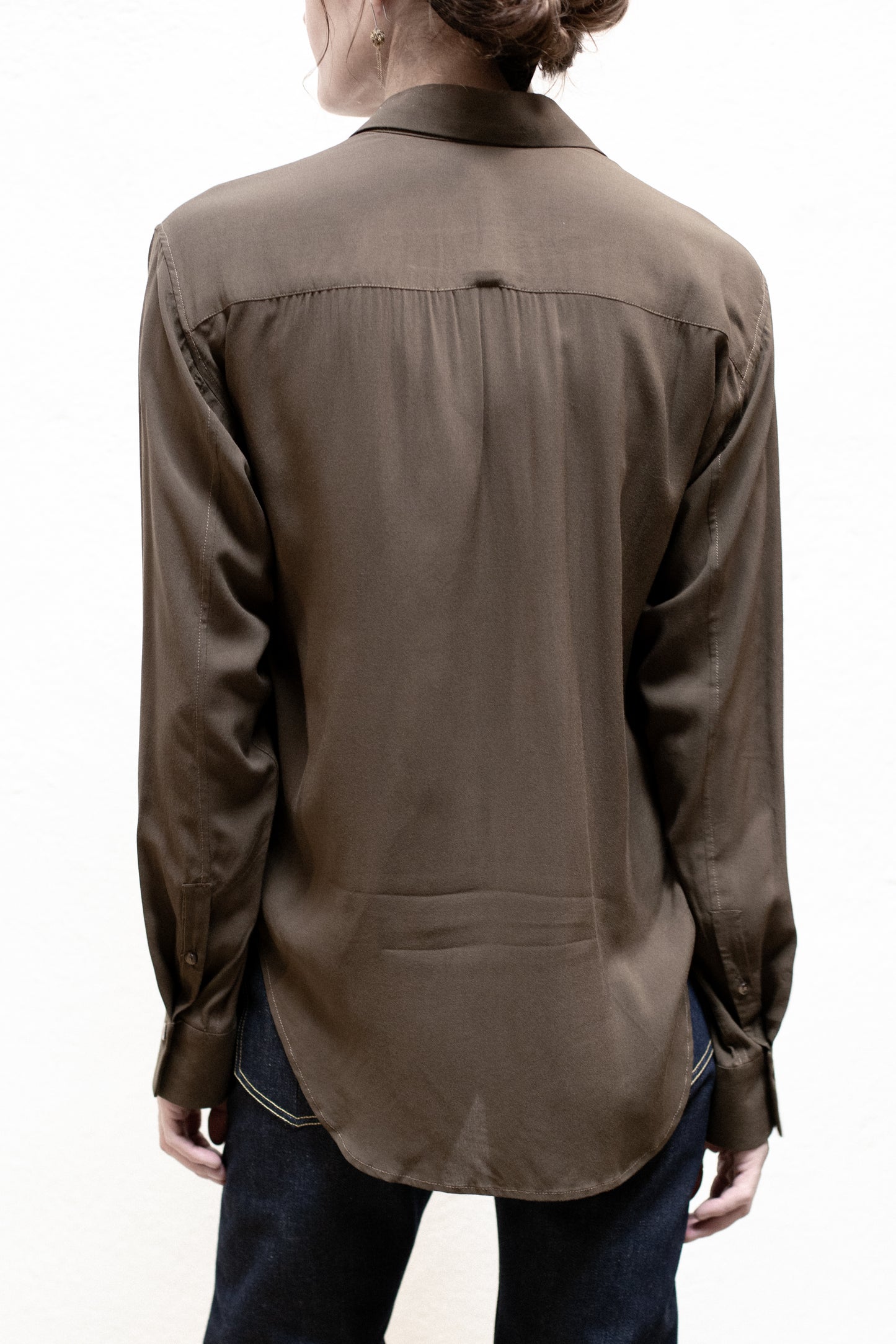 Dress Shirt in Dark Taupe Rayon Woven