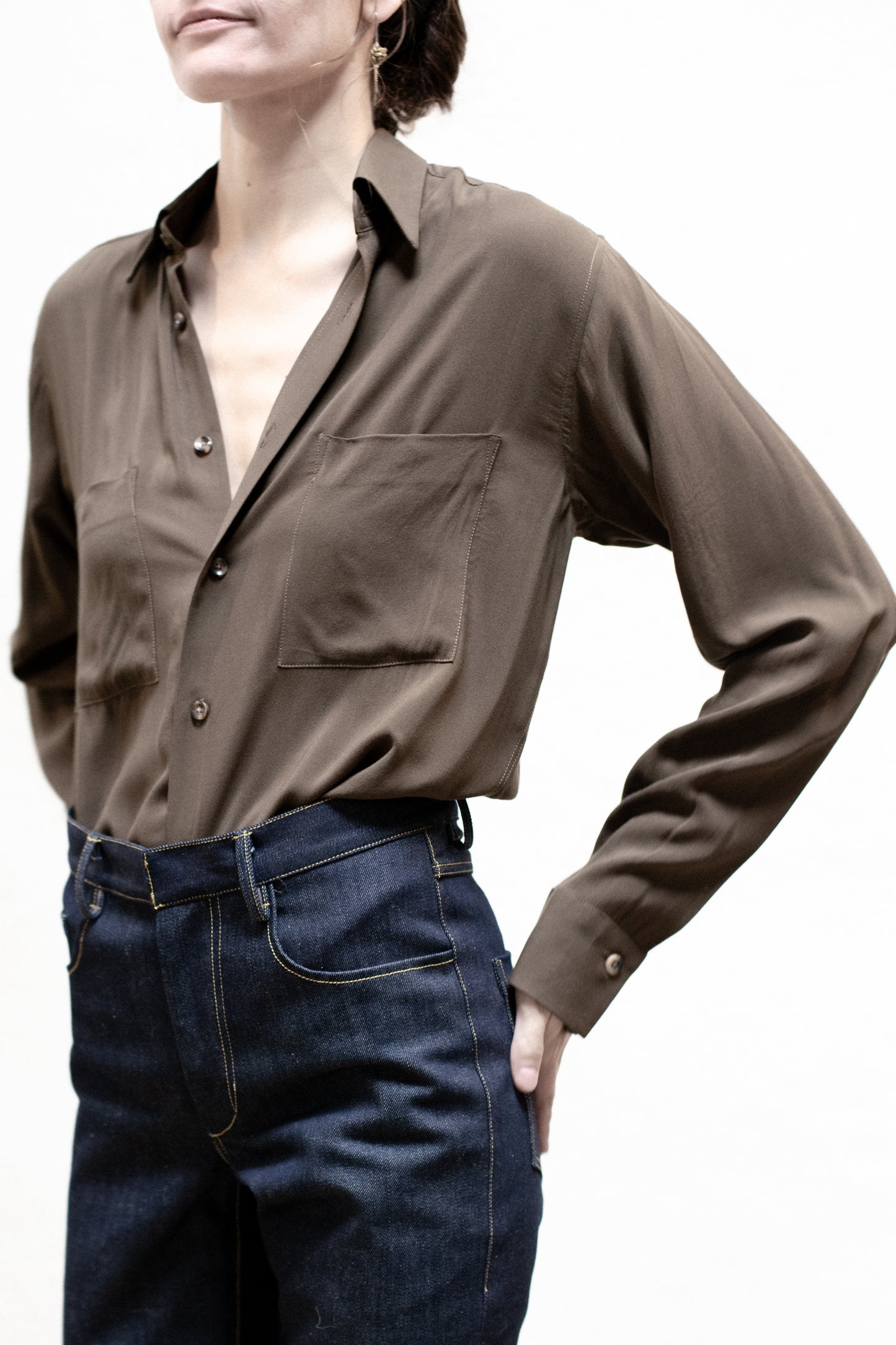 Dress Shirt in Dark Taupe Rayon Woven