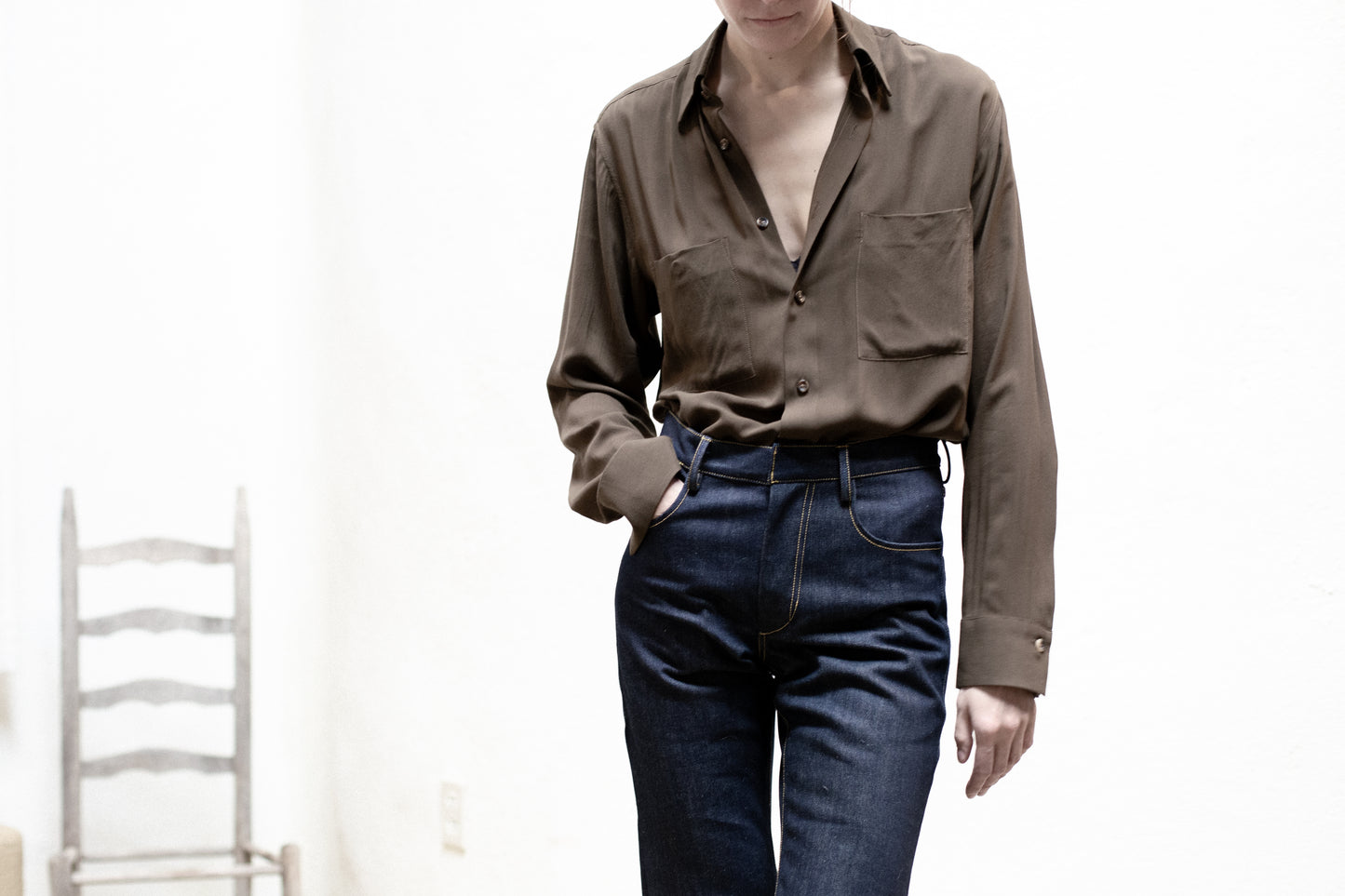 Dress Shirt in Dark Taupe Rayon Woven