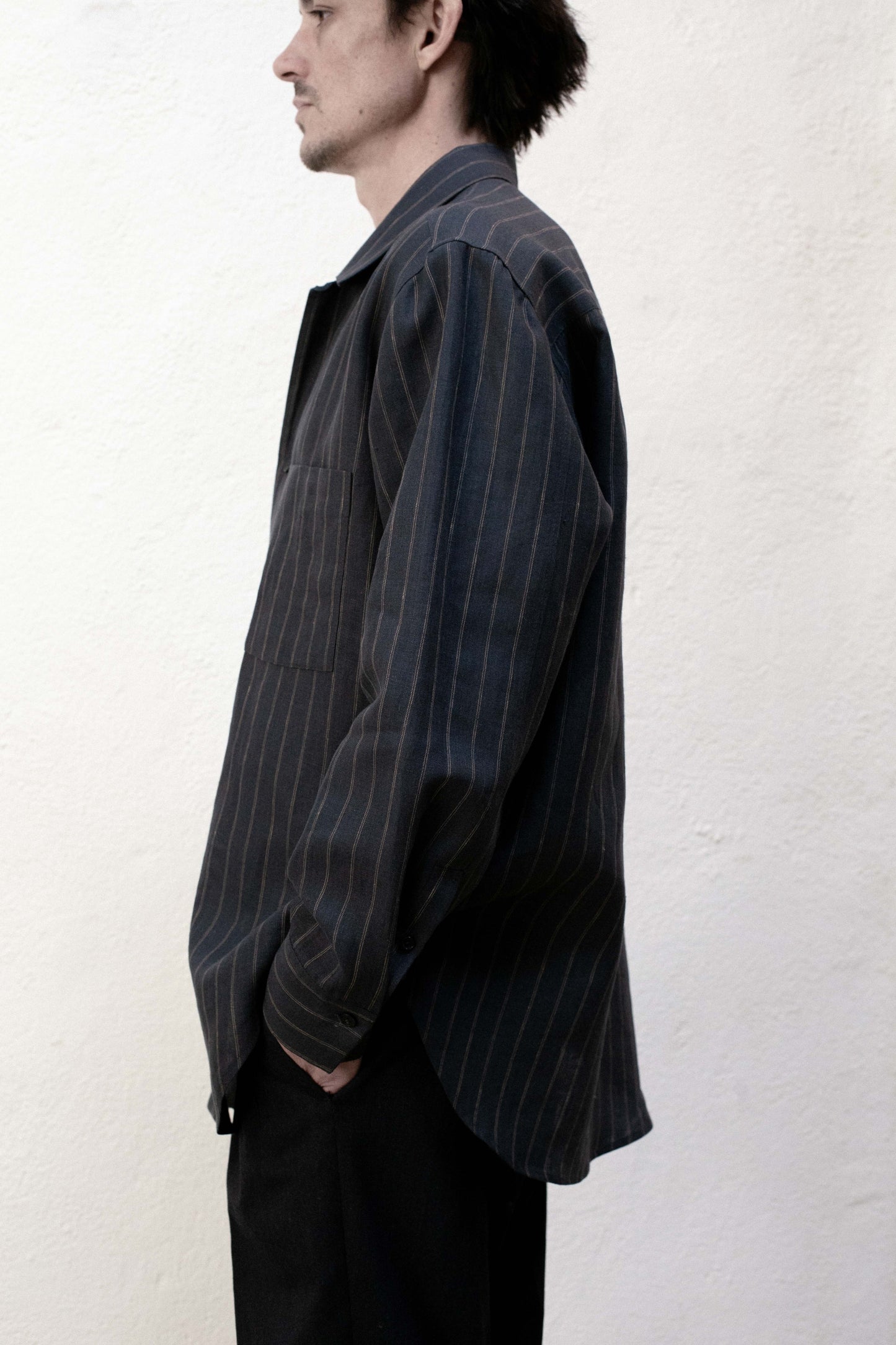 Casual Shirt in Dark Stripe Linen