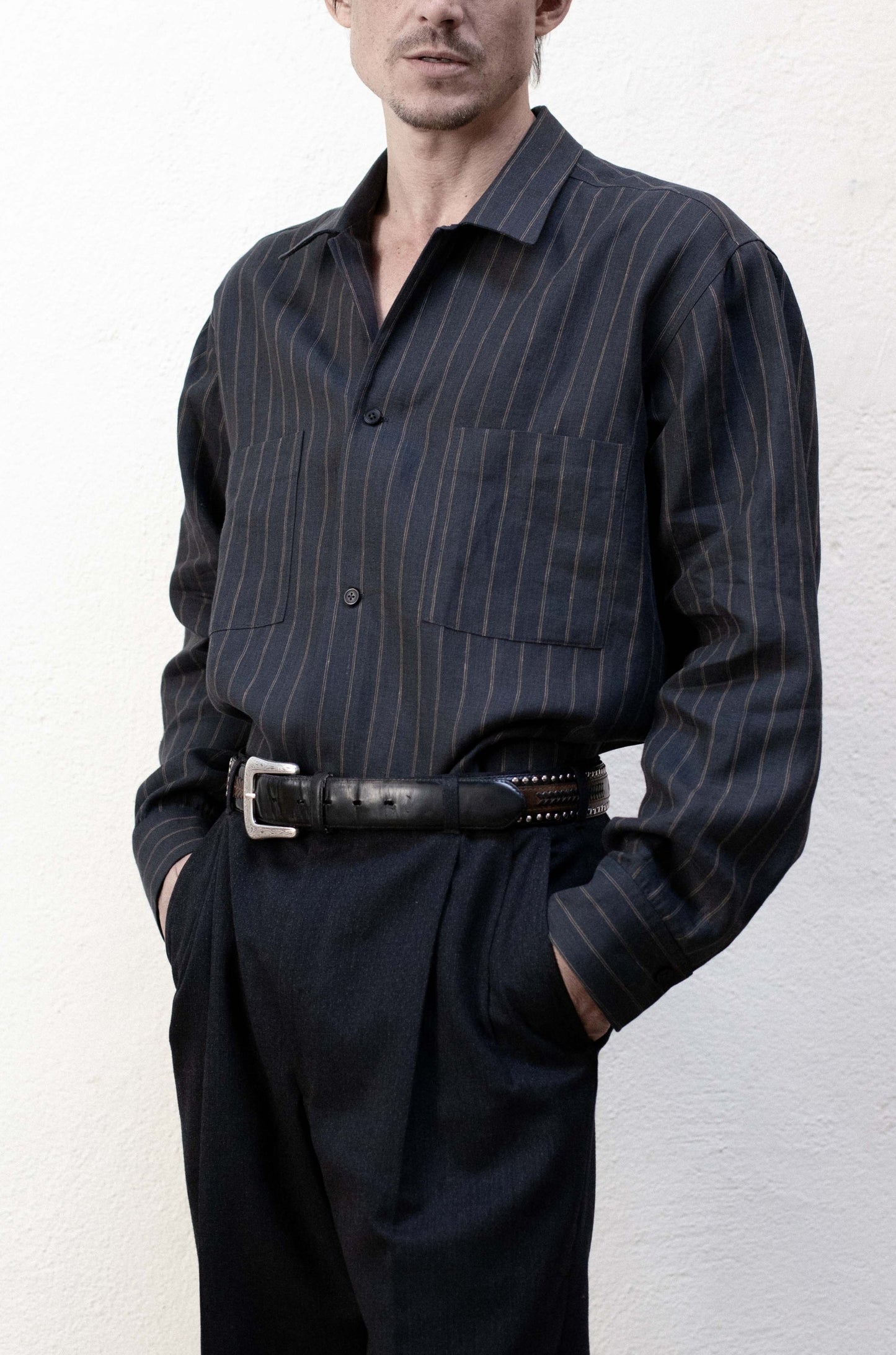 Casual Shirt in Dark Stripe Linen