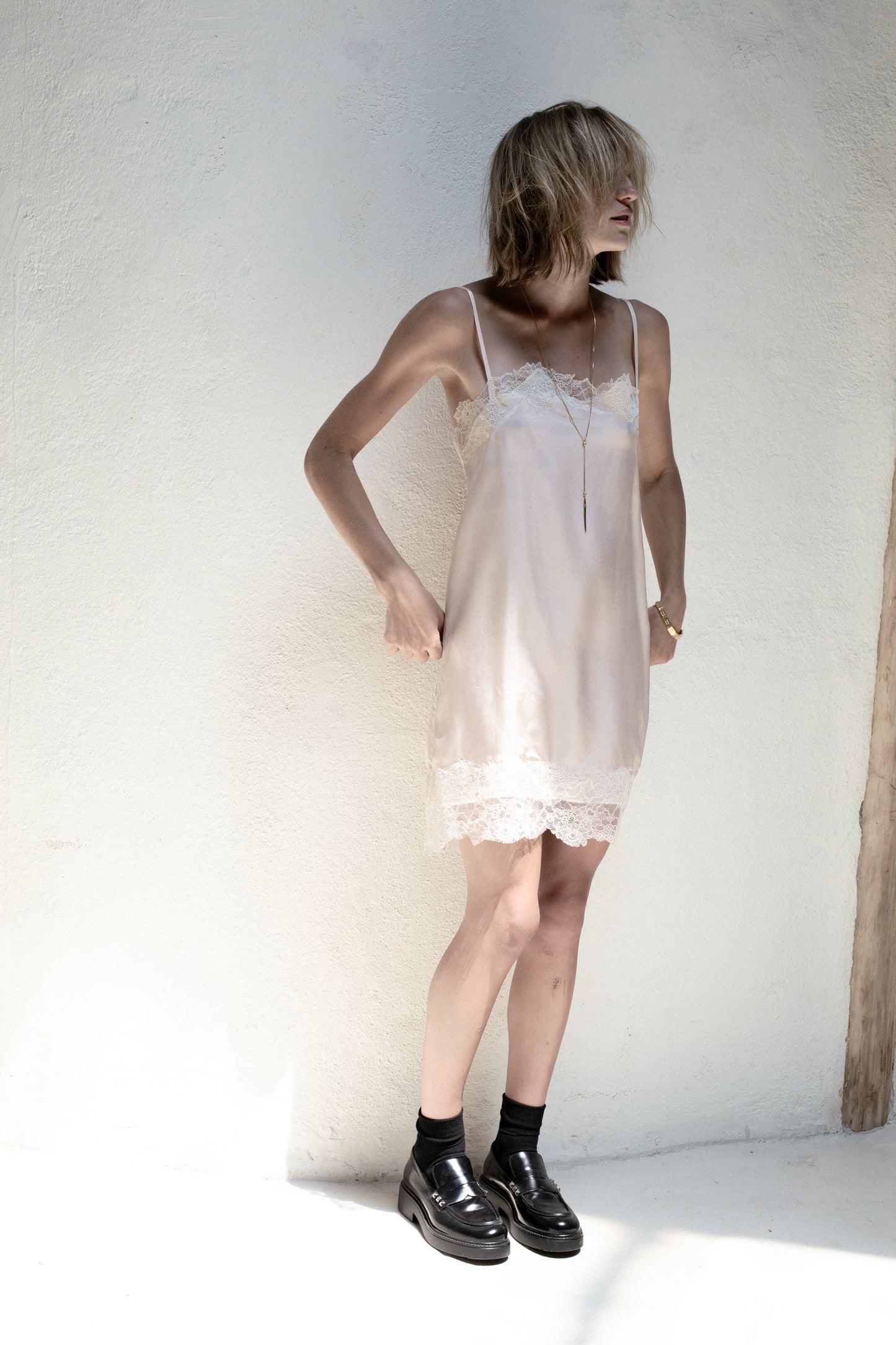 Slip Dress in Cream Silk
