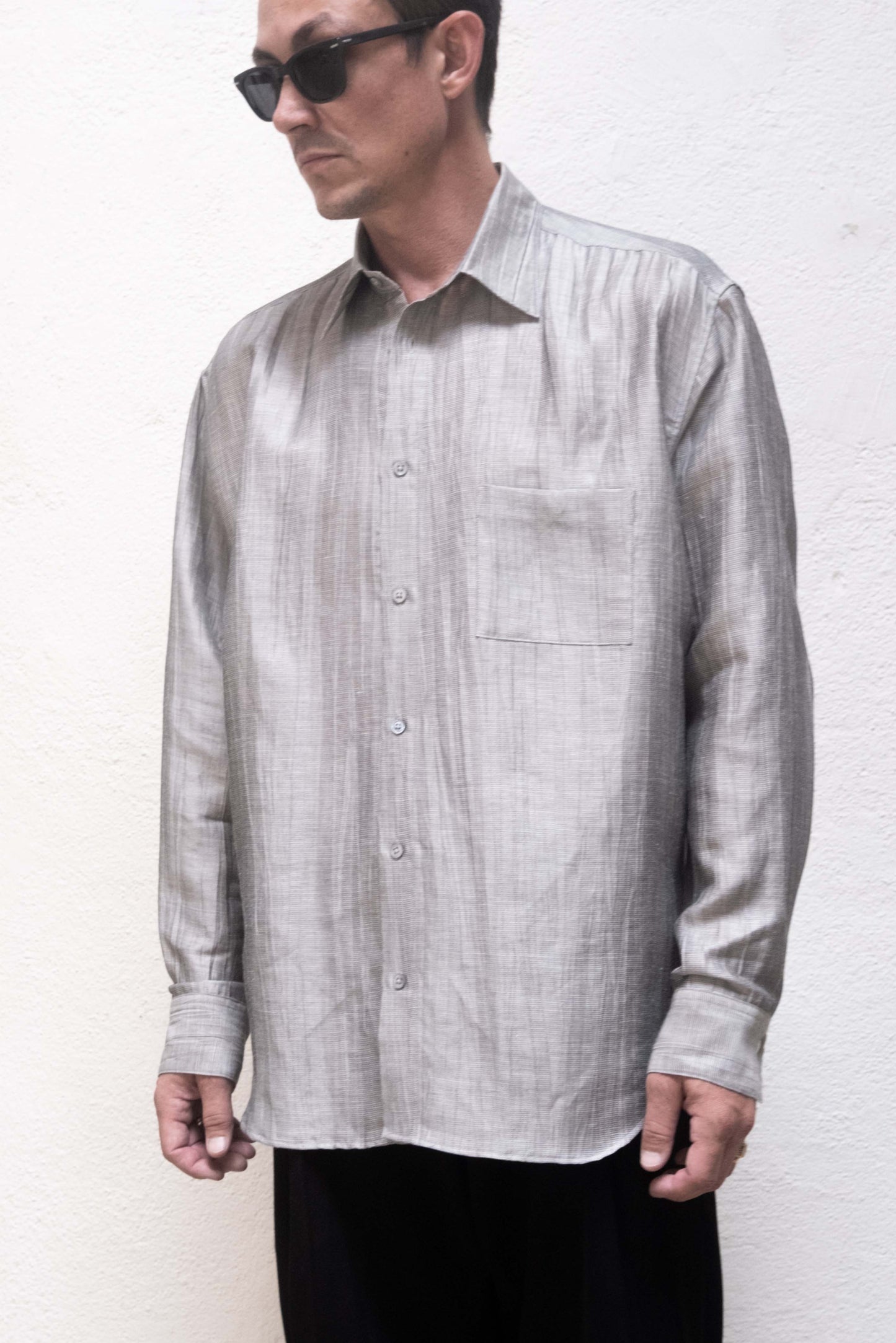 Dress Shirt in SIlver Silk/ Linen