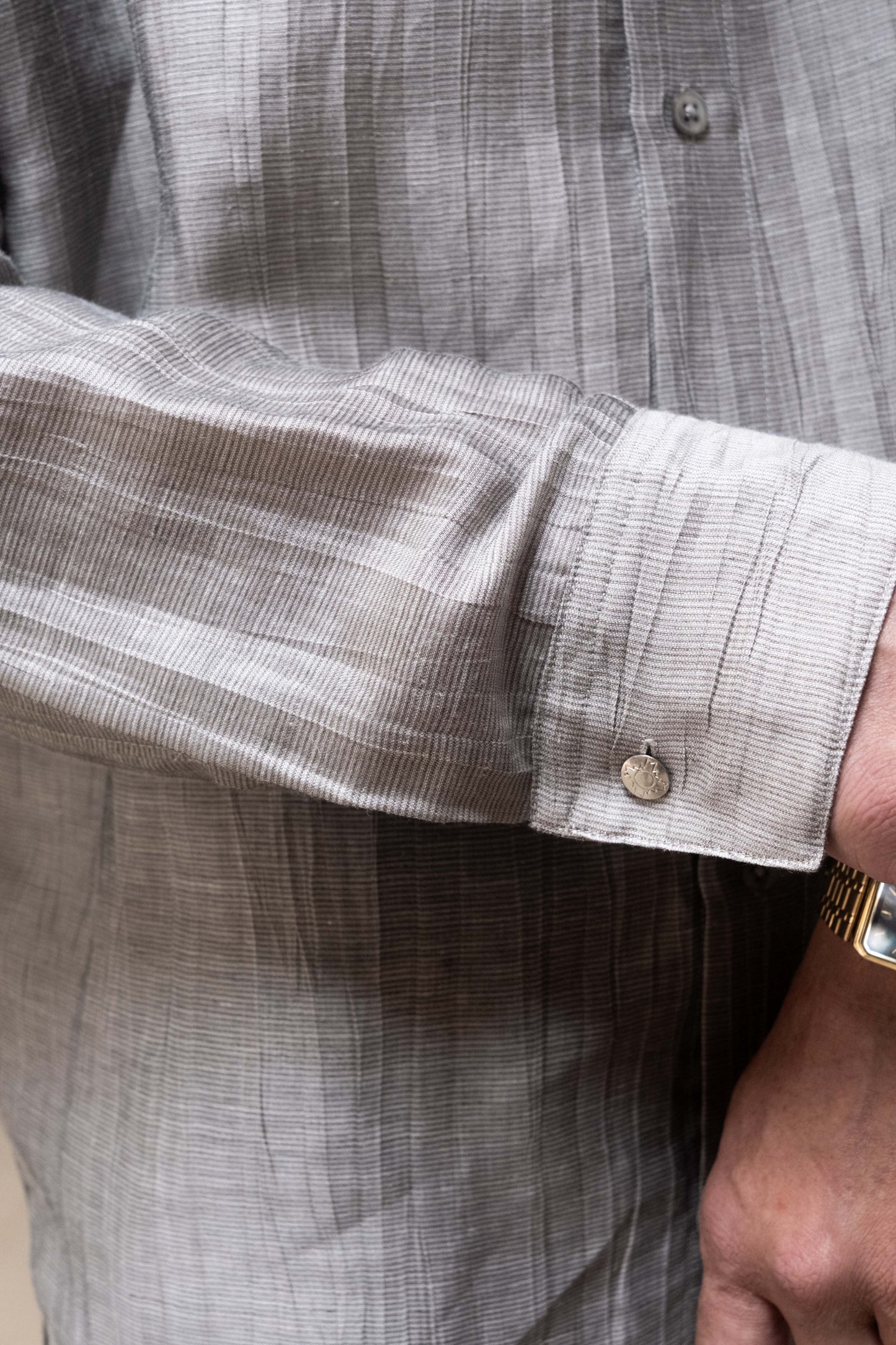 Dress Shirt in SIlver Silk/ Linen