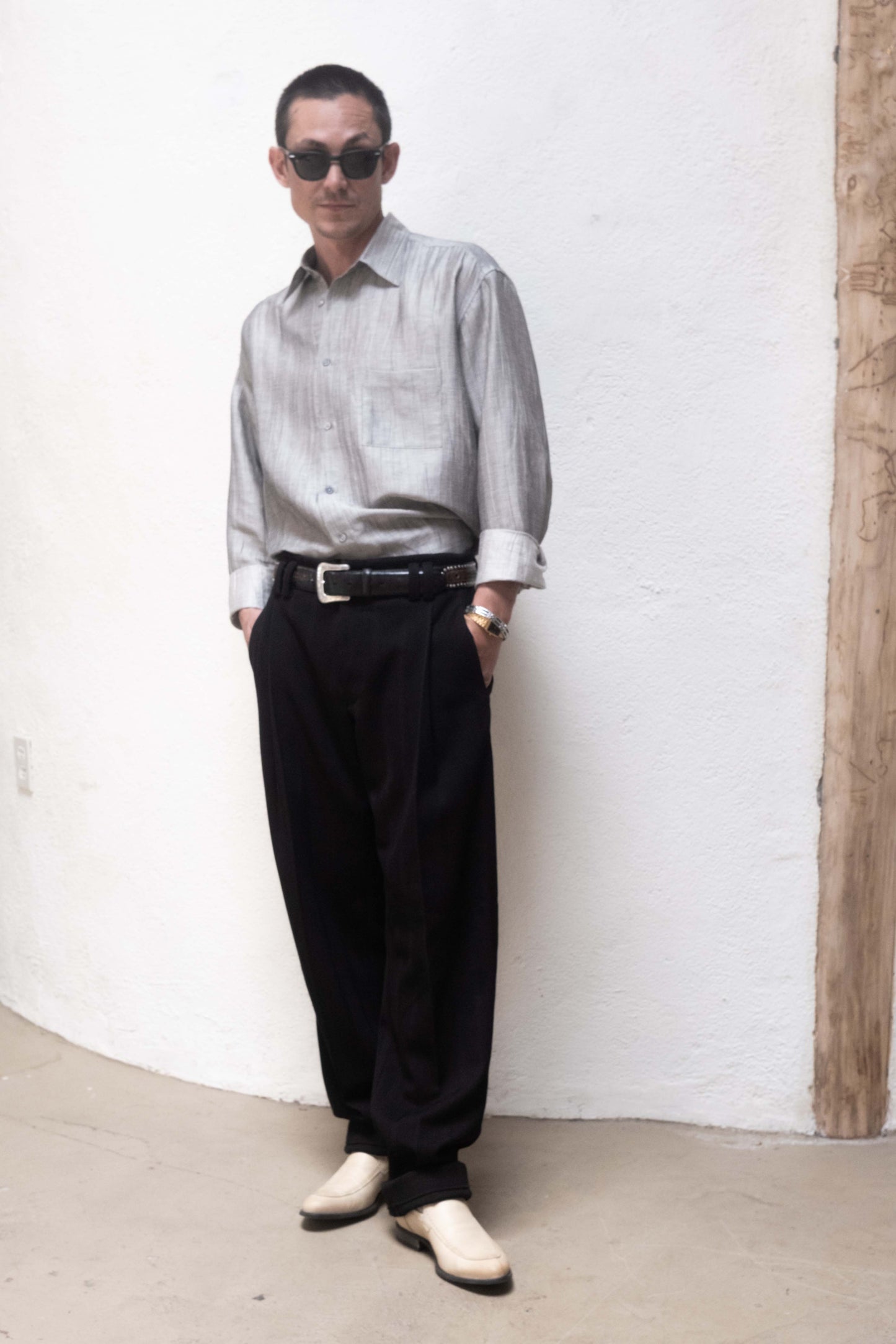 Dress Shirt in SIlver Silk/ Linen