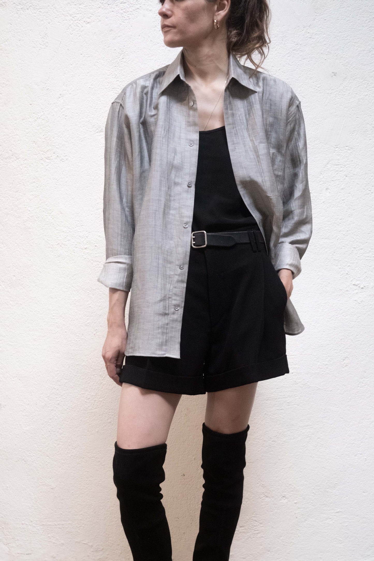 Dress Shirt in SIlver Silk/ Linen