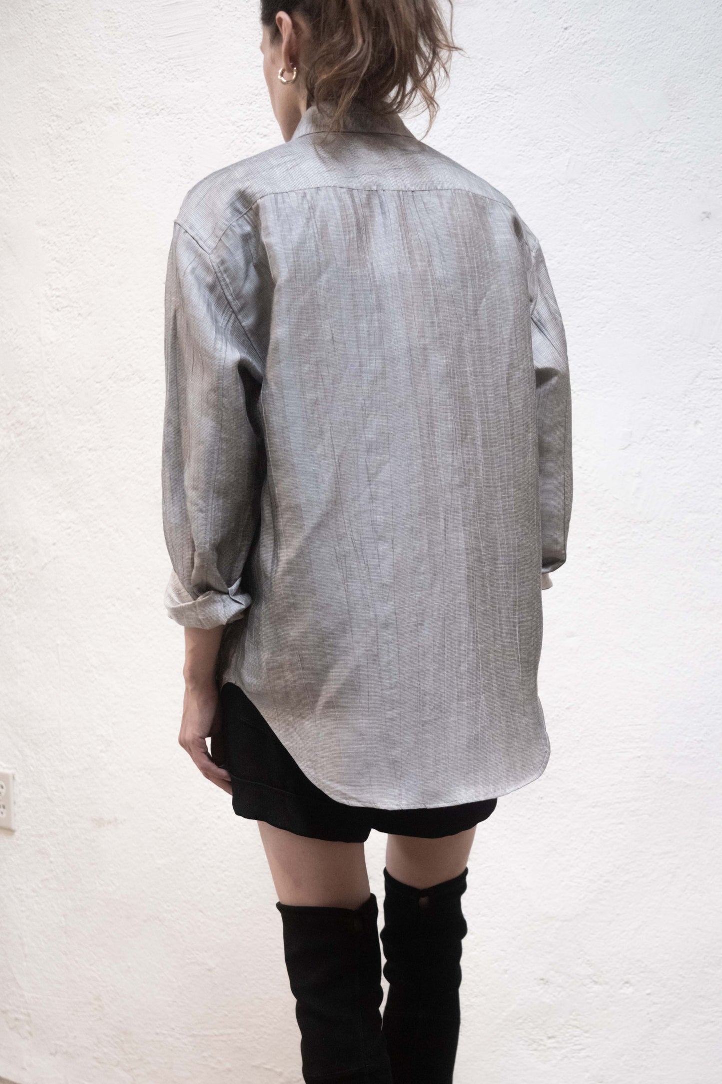 Dress Shirt in SIlver Silk/ Linen