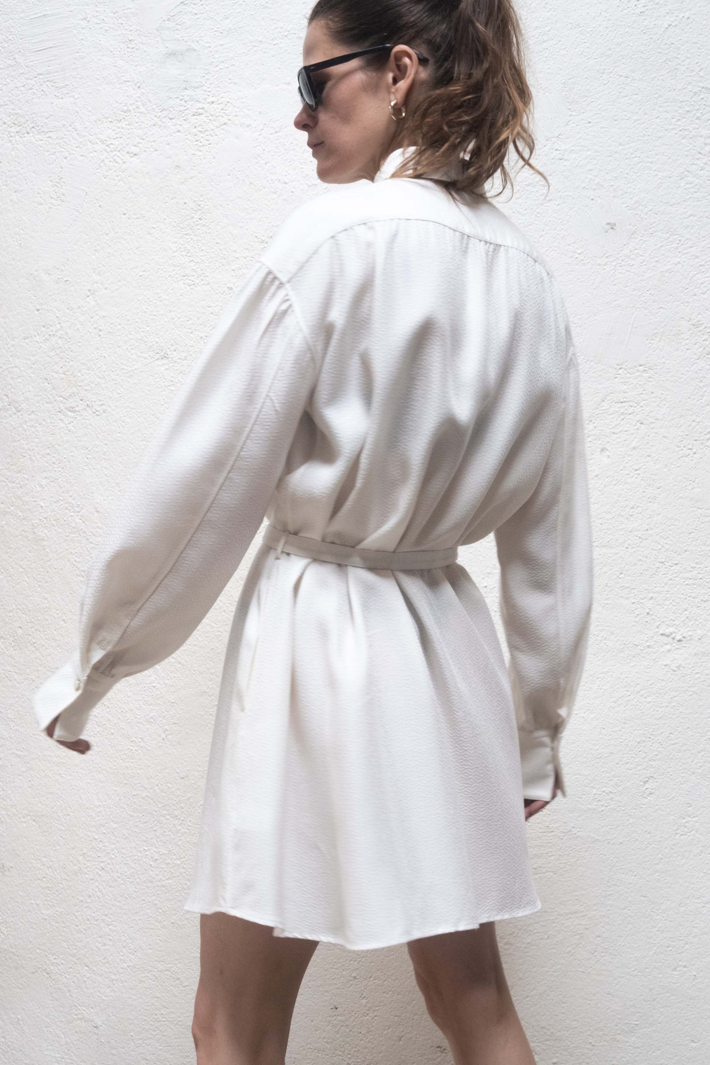 Arc Dress White Jaquard Metric Rayon