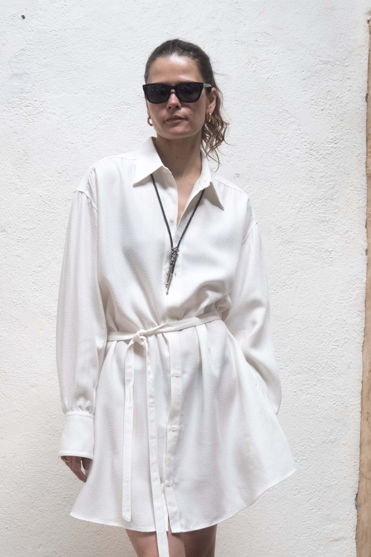 Arc Dress White Jaquard Metric Rayon