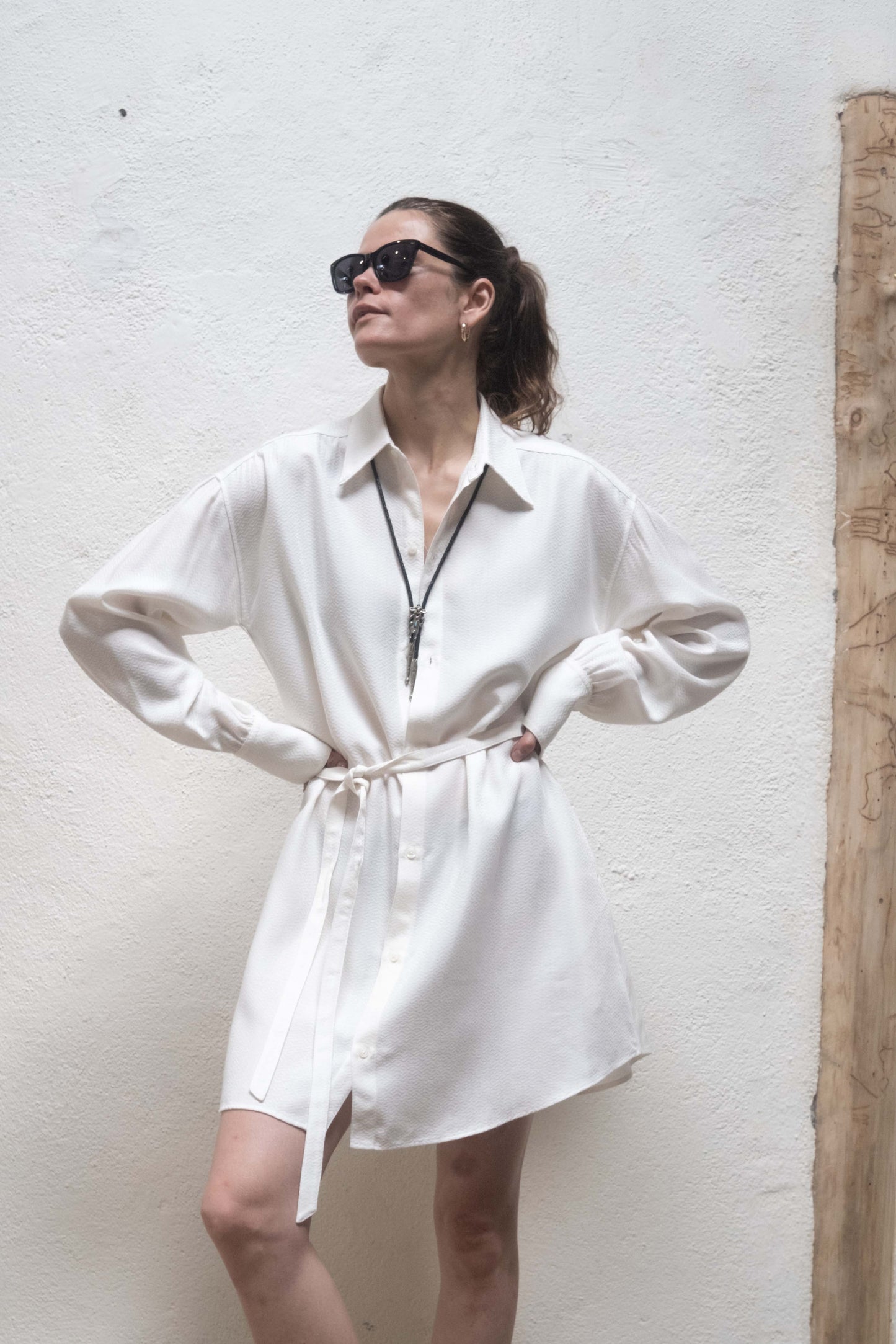 Arc Dress White Jaquard Metric Rayon