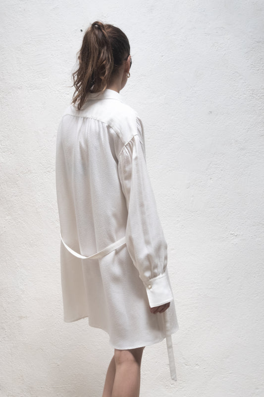 Arc Dress White Jaquard Metric Rayon