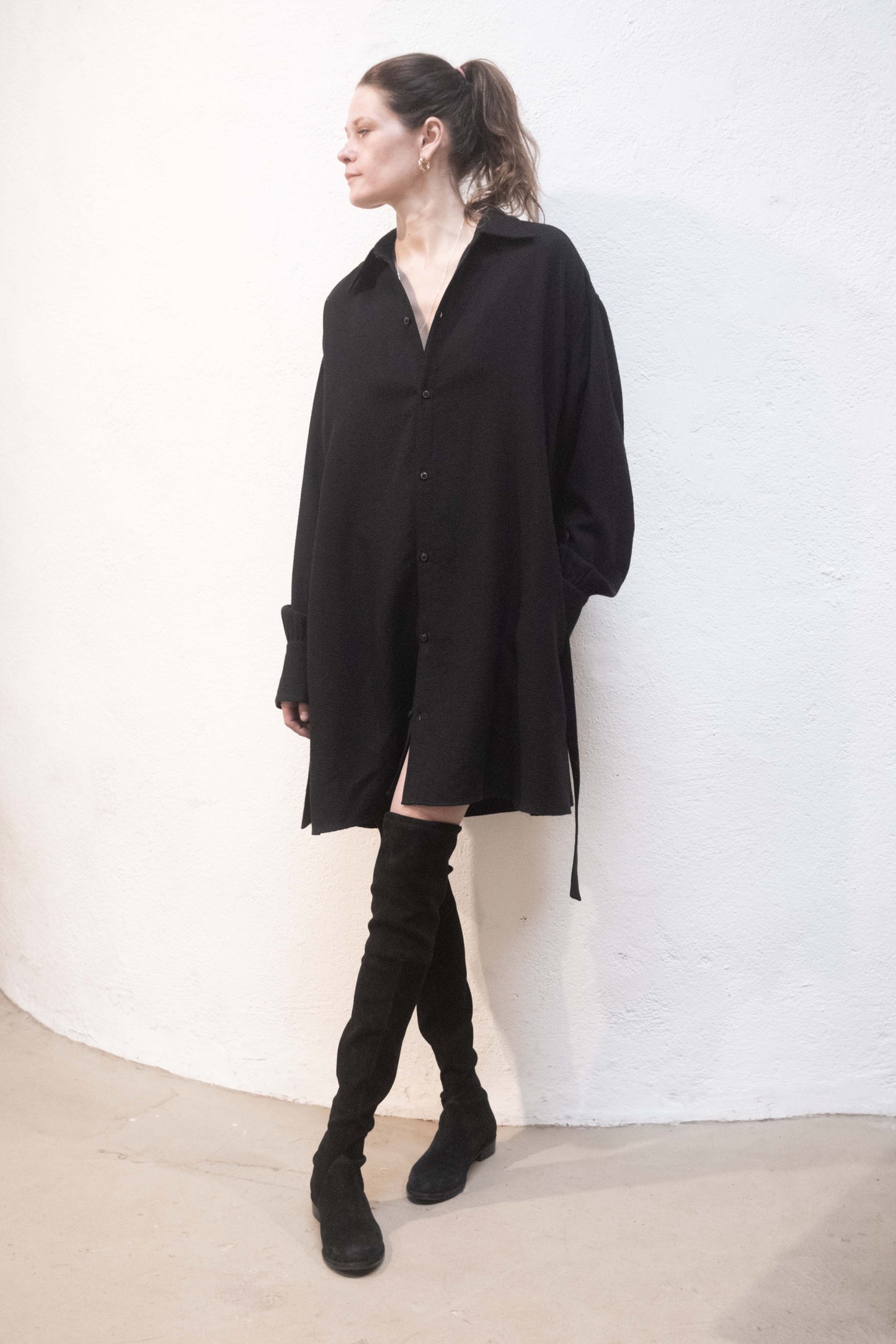Arc Dress Black Jacquard Metric Rayon