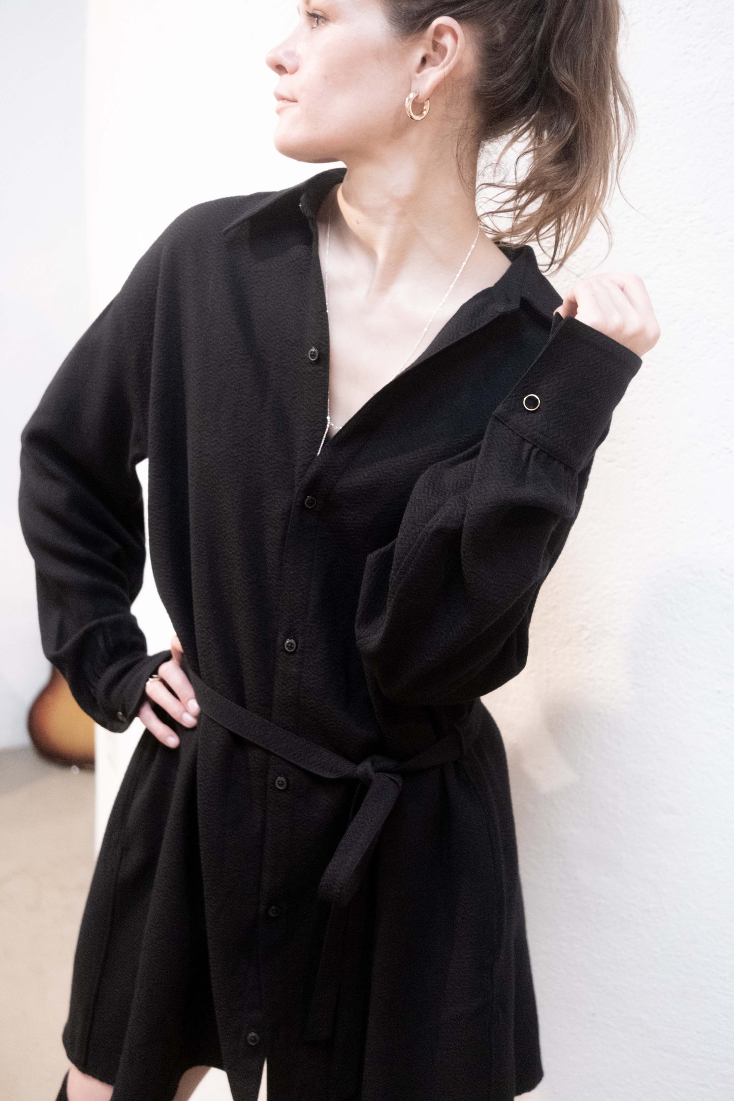 Arc Dress Black Jacquard Metric Rayon