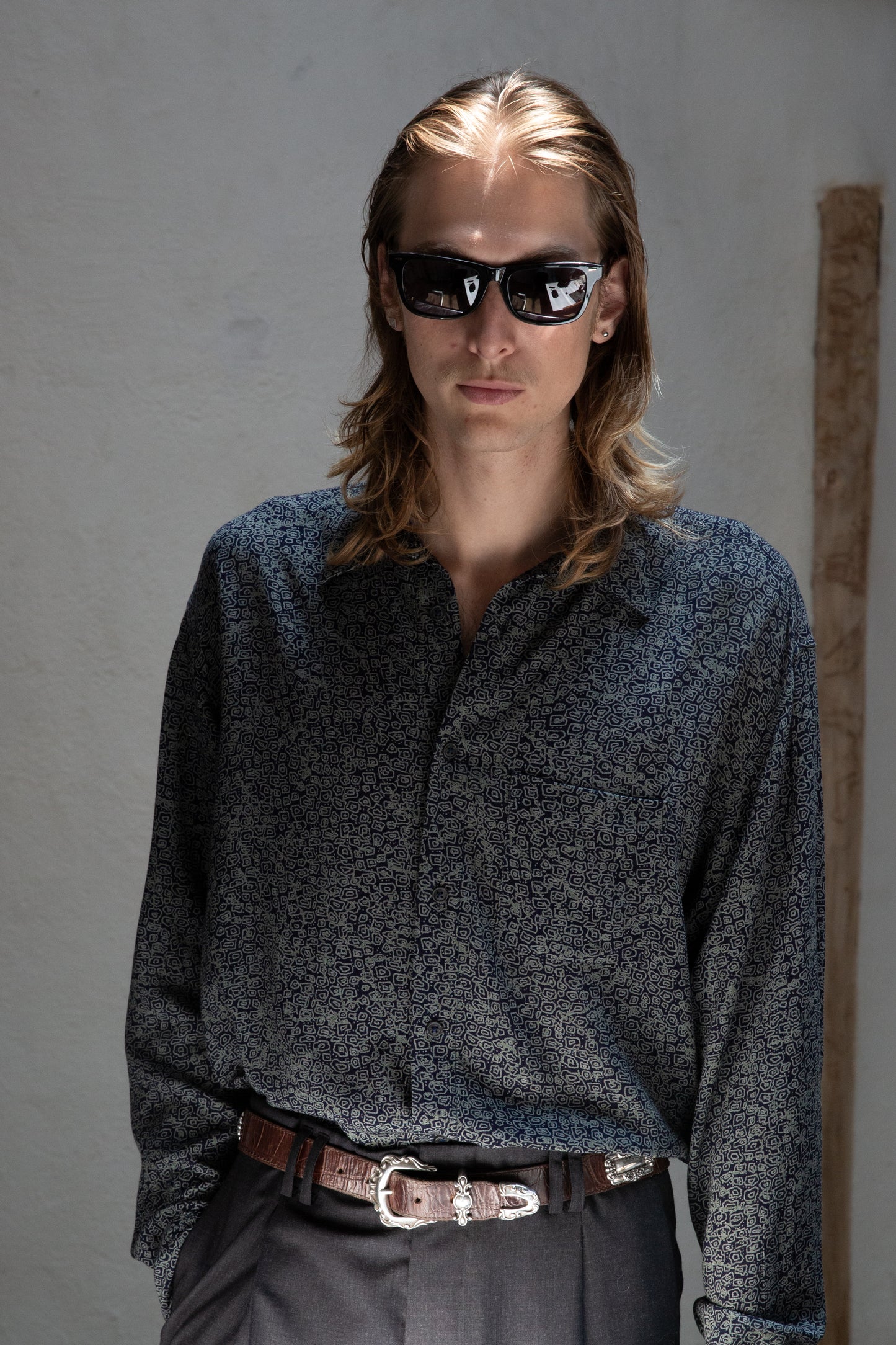 Dress Shirt in Dark Blue Print Tencel