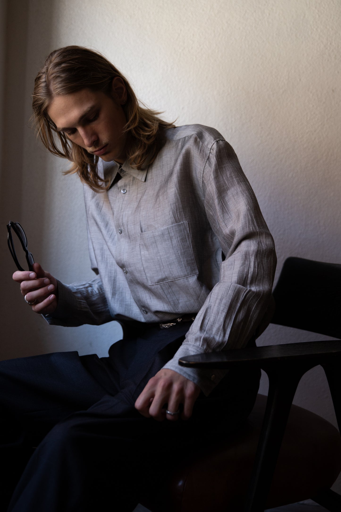 Dress Shirt in SIlver Silk/ Linen