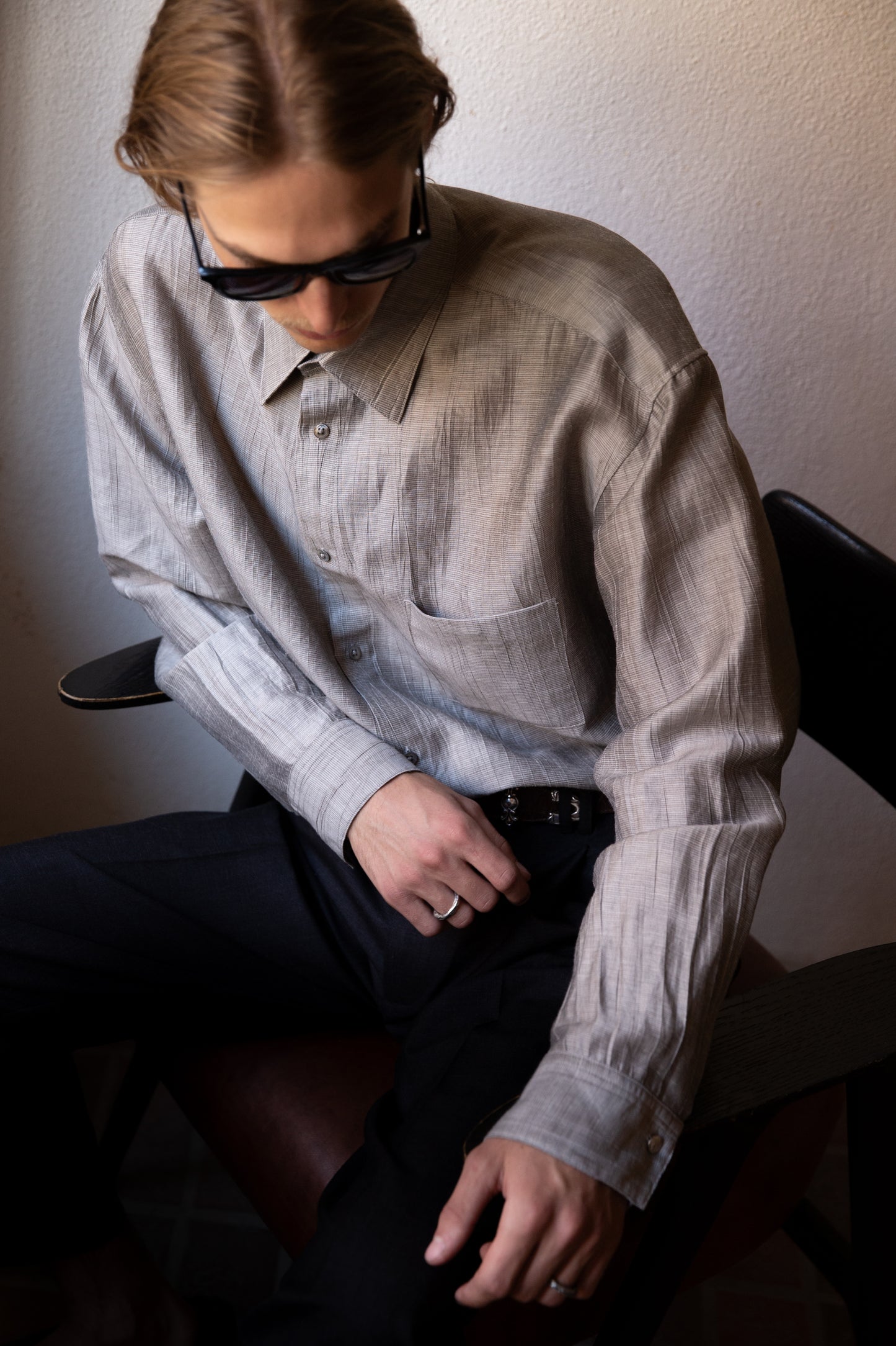 Dress Shirt in SIlver Silk/ Linen
