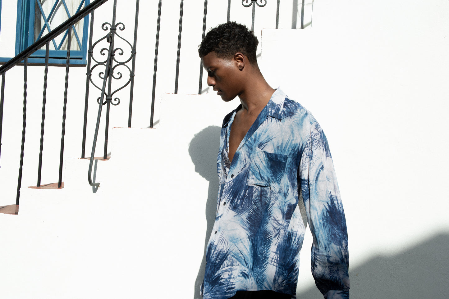 Dress Shirt in Palm Print Rayon