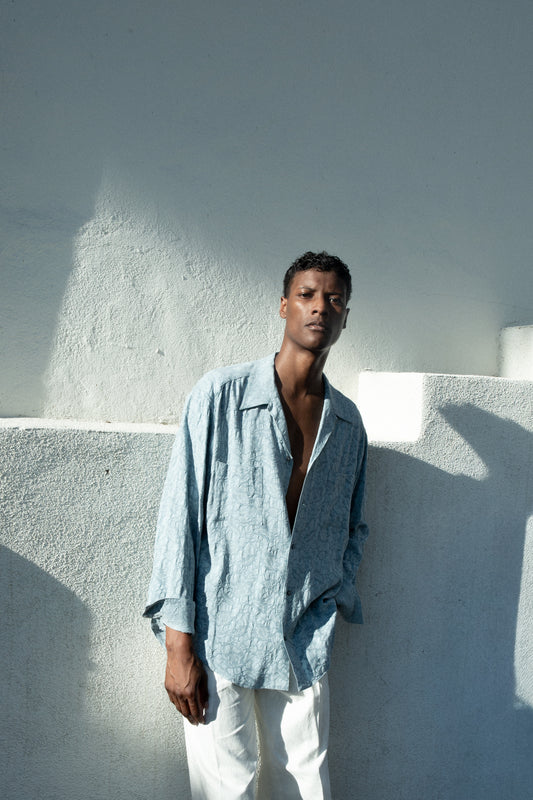 Casual Shirt in Light Blue Jacquard