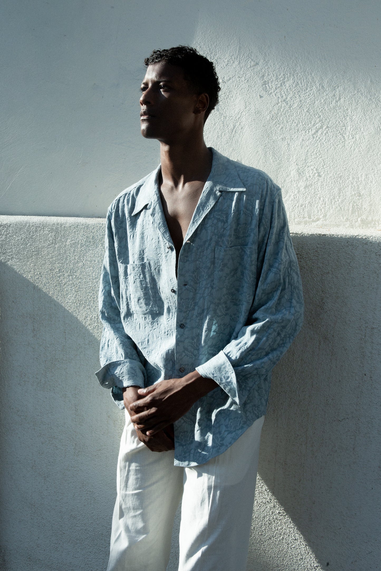 Casual Shirt in Light Blue Jacquard