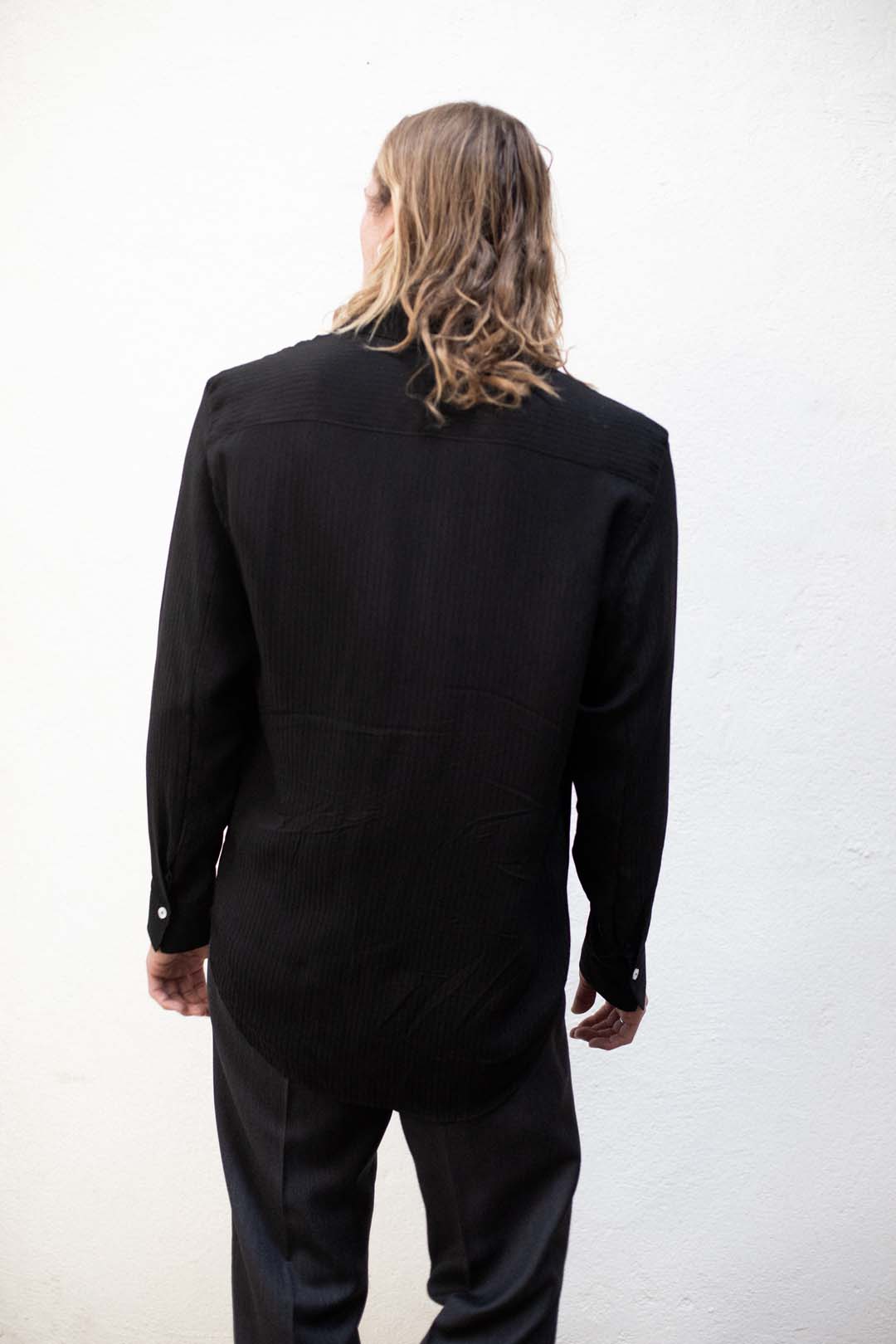 Dress Shirt in Black Stripe Rayon