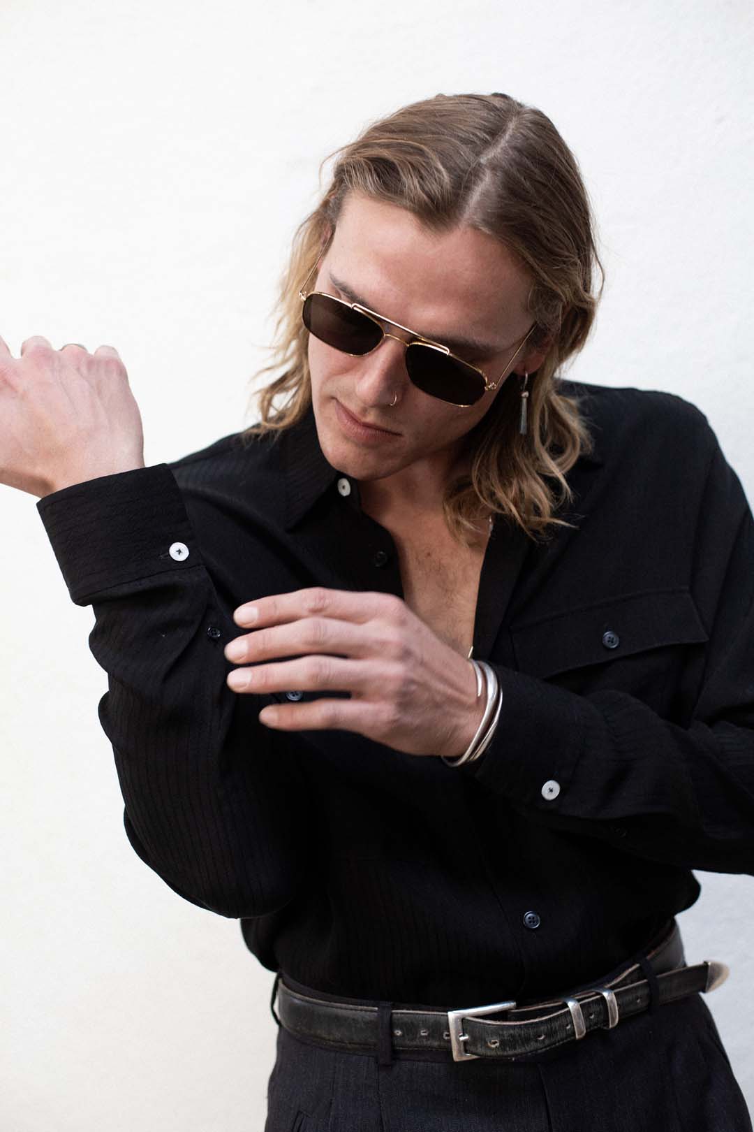 Dress Shirt in Black Stripe Rayon